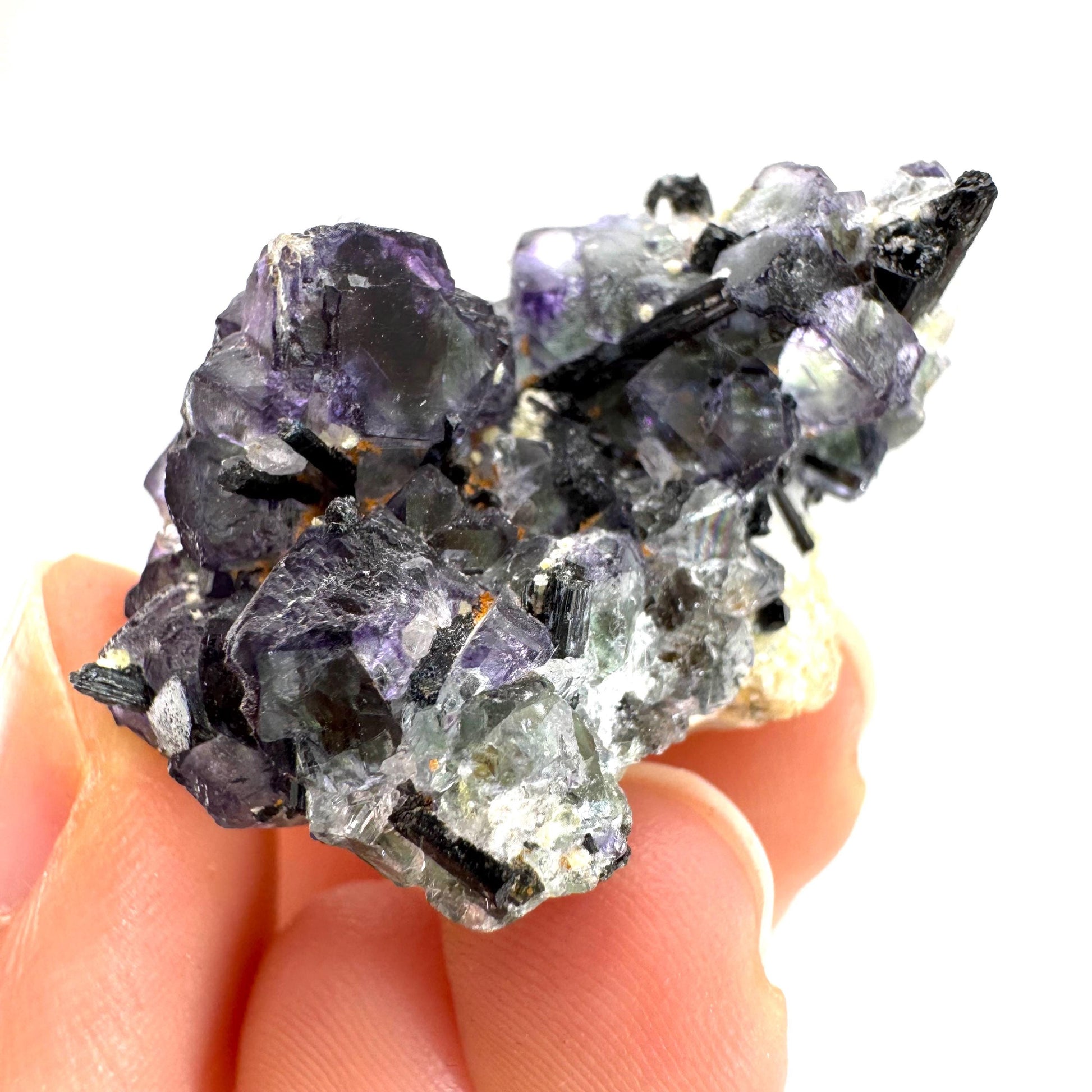 Fluorite w/ Schorl, & Beryl | “Lollipop pocket”, purple crystal cluster, Erongo mineral specimen