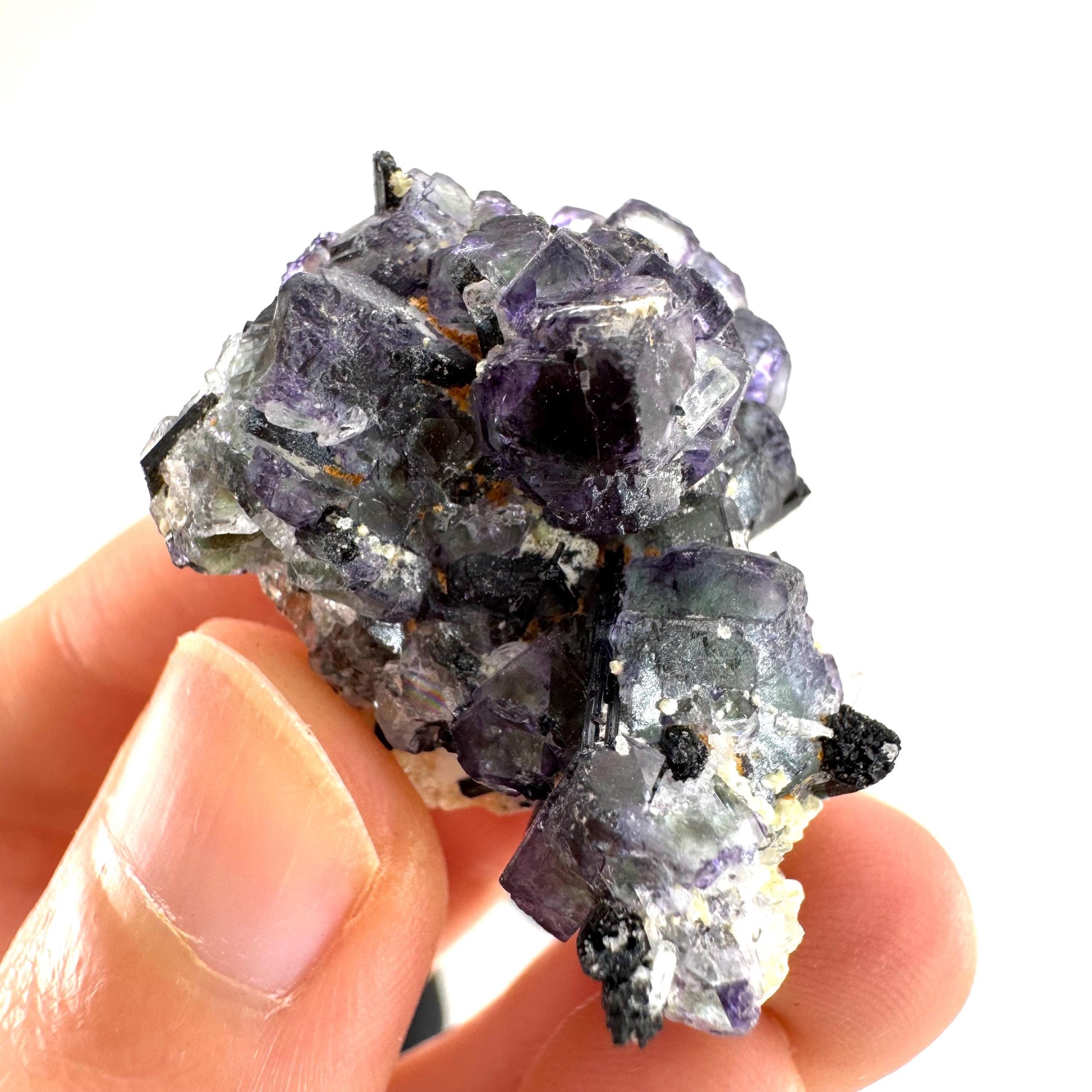 Fluorite w/ Schorl, & Beryl | “Lollipop pocket”, purple crystal cluster, Erongo mineral specimen