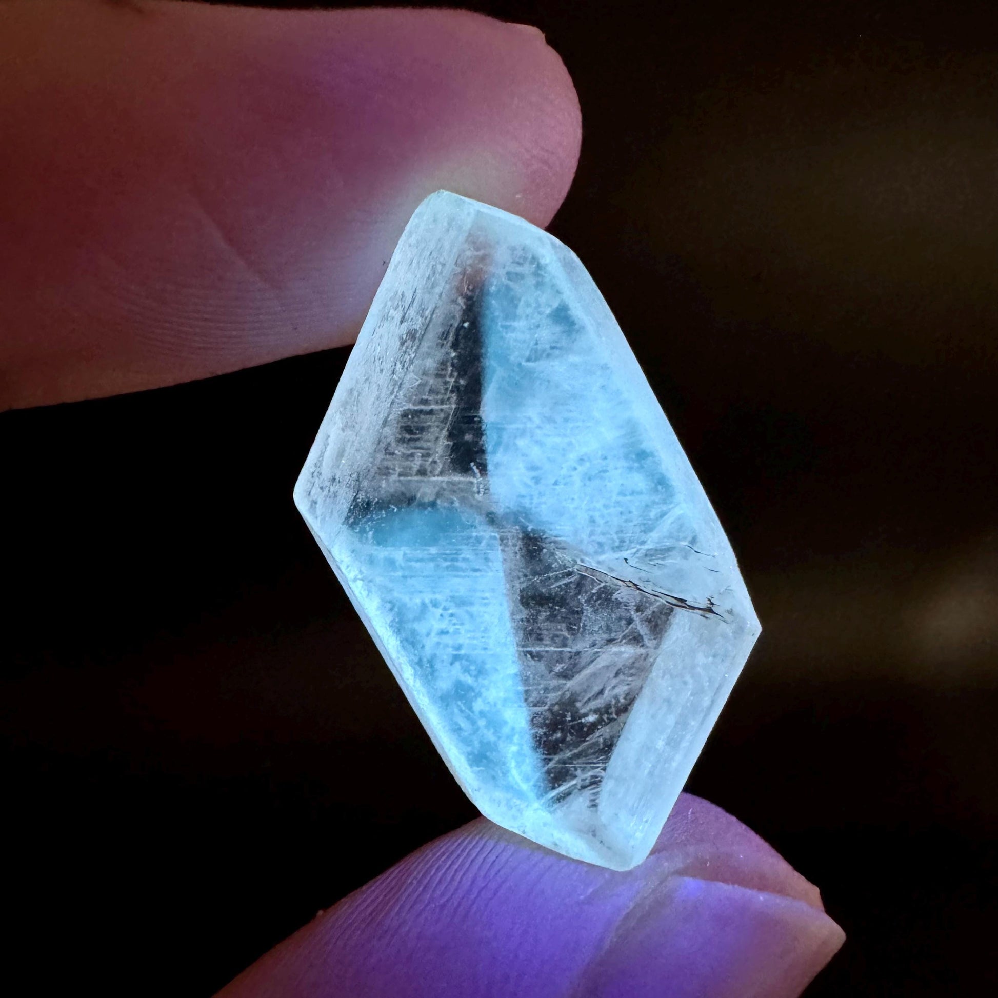 Hourglass Selenite | Phosphorescent UV Reactive Gypsum Crystal from Canada