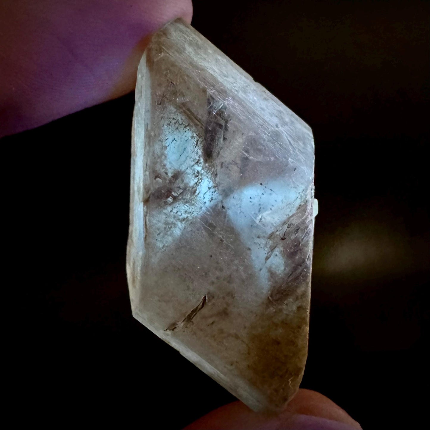 Hourglass Selenite | Phosphorescent UV Reactive Gypsum Crystal from Canada