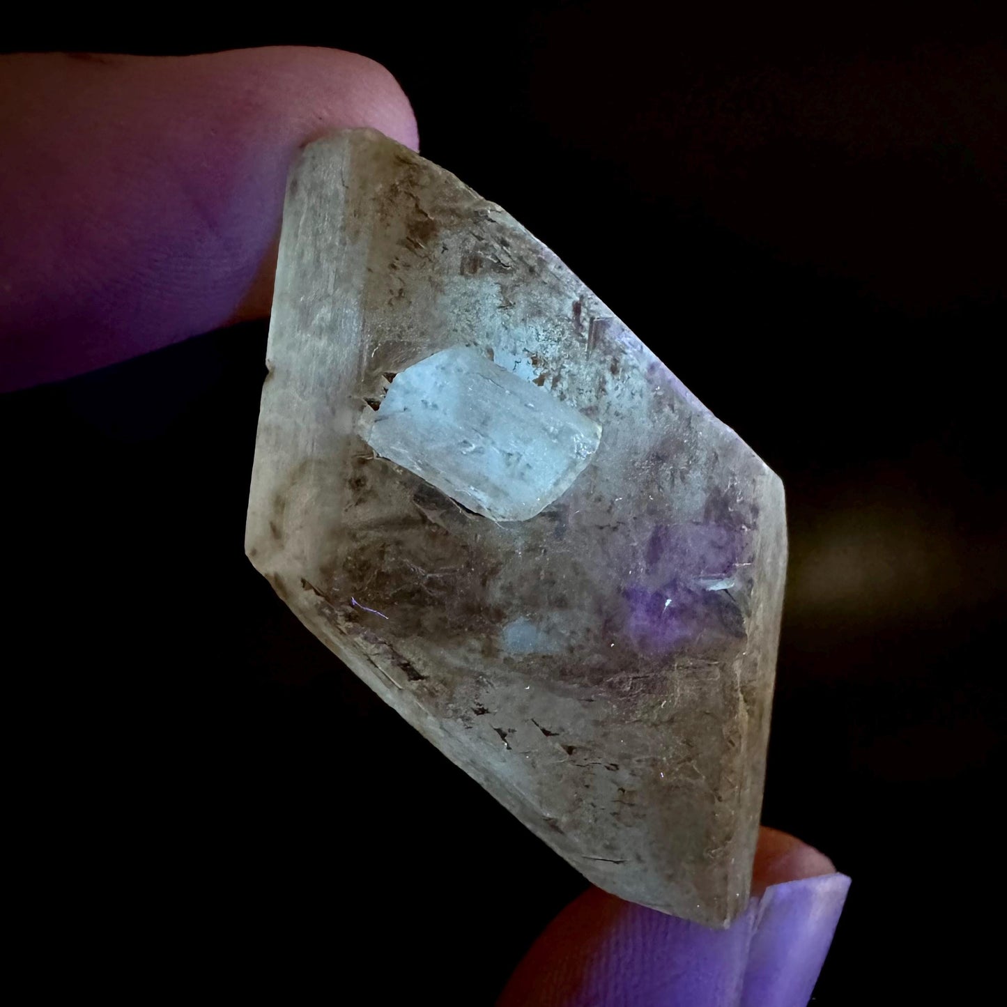 Hourglass Selenite | Phosphorescent UV Reactive Gypsum Crystal from Canada
