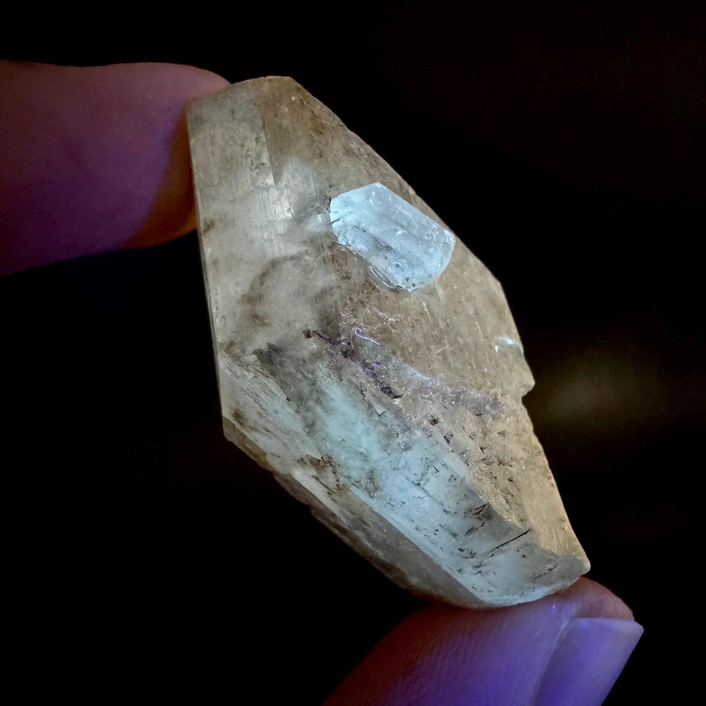 Hourglass Selenite | Phosphorescent UV Reactive Gypsum Crystal from Canada
