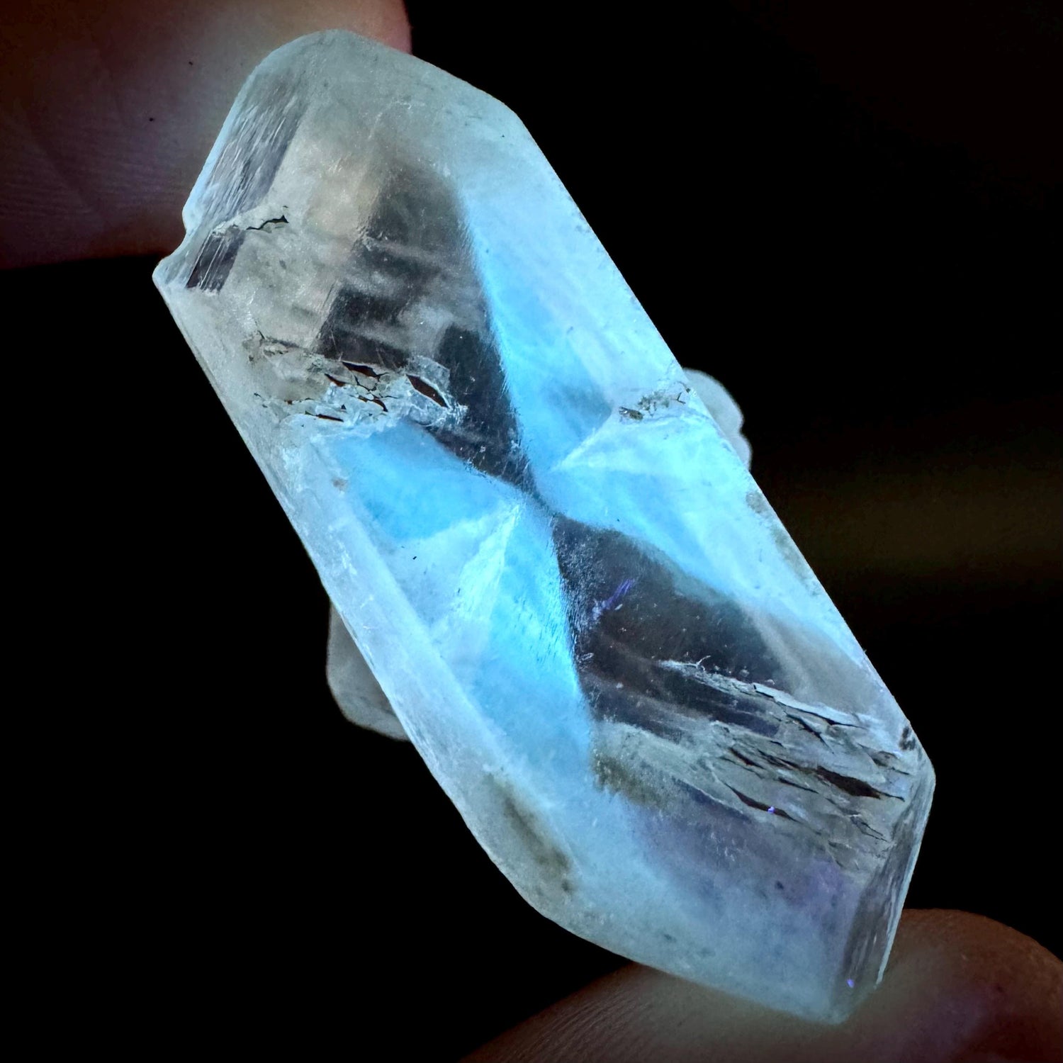 Hourglass Selenite | Phosphorescent UV Reactive Gypsum Crystal from Canada