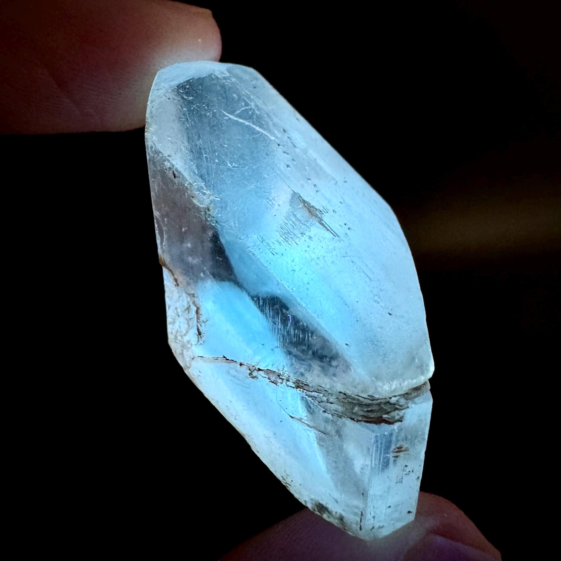 Hourglass Selenite | Phosphorescent UV Reactive Gypsum Crystal from Canada