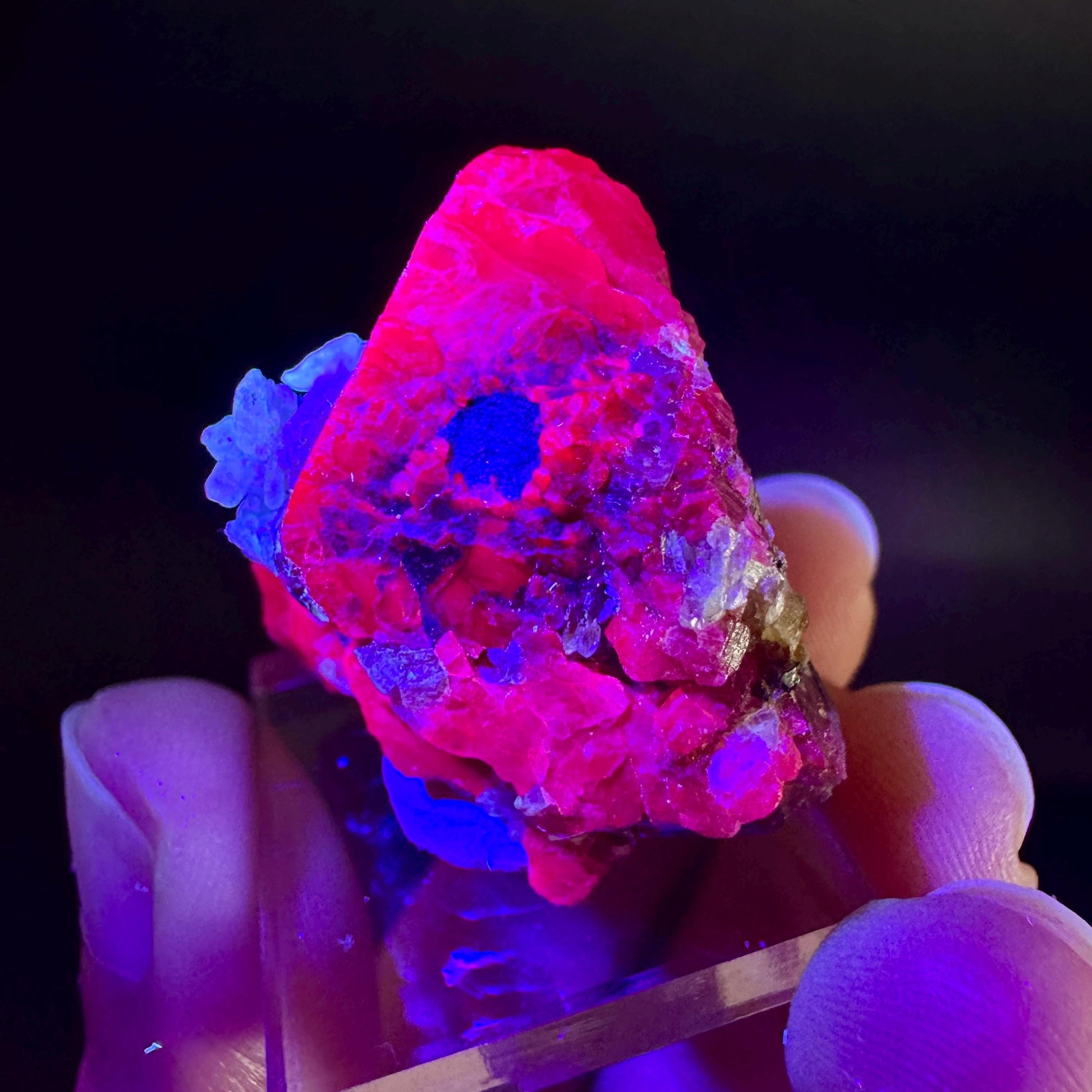 Spinel on Calcite Matrix | Natural red UV reactive crystal, mineral specimen from Afghanistan