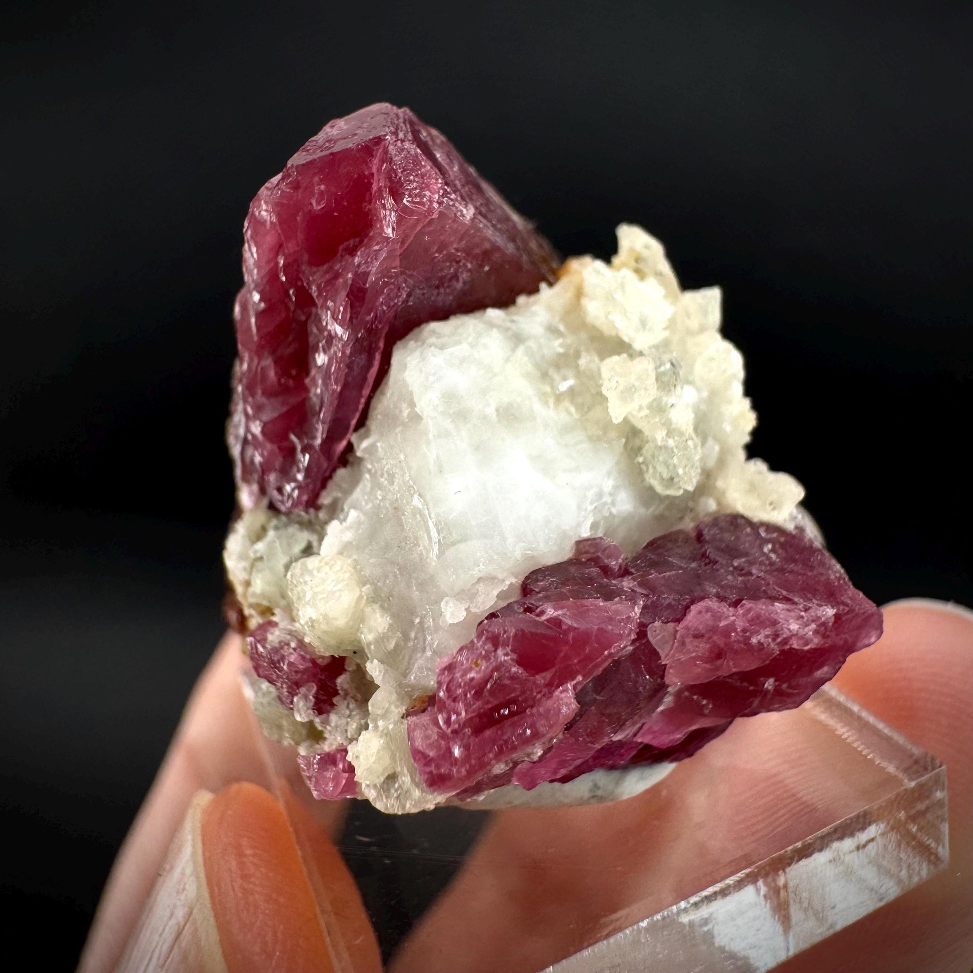 Spinel on Calcite Matrix | Natural red UV reactive crystal, mineral specimen from Afghanistan
