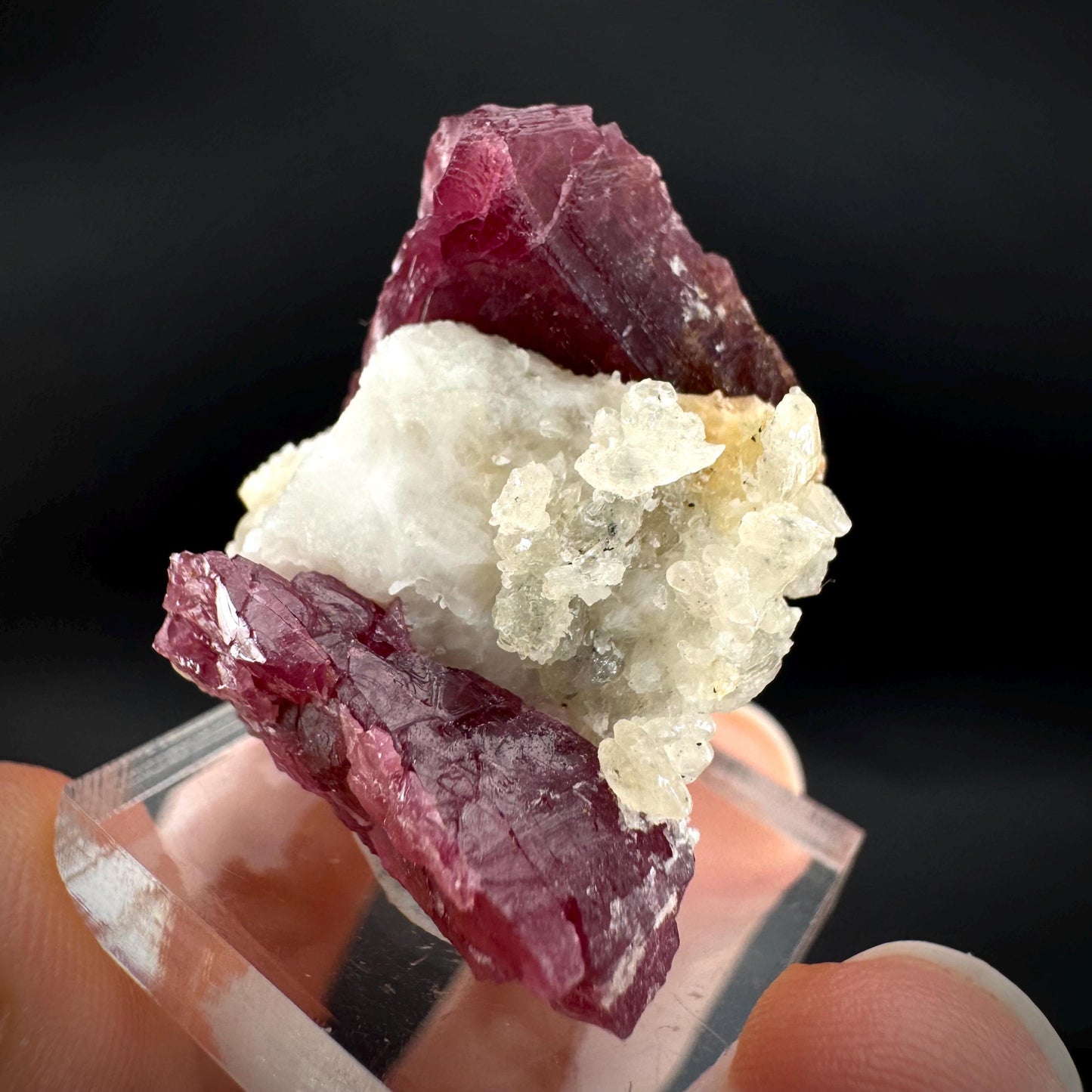 Spinel on Calcite Matrix | Natural red UV reactive crystal, mineral specimen from Afghanistan