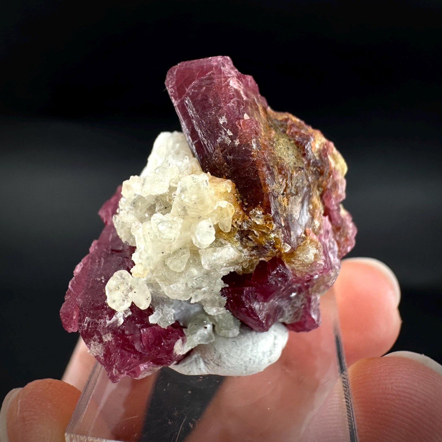 Spinel on Calcite Matrix | Natural red UV reactive crystal, mineral specimen from Afghanistan
