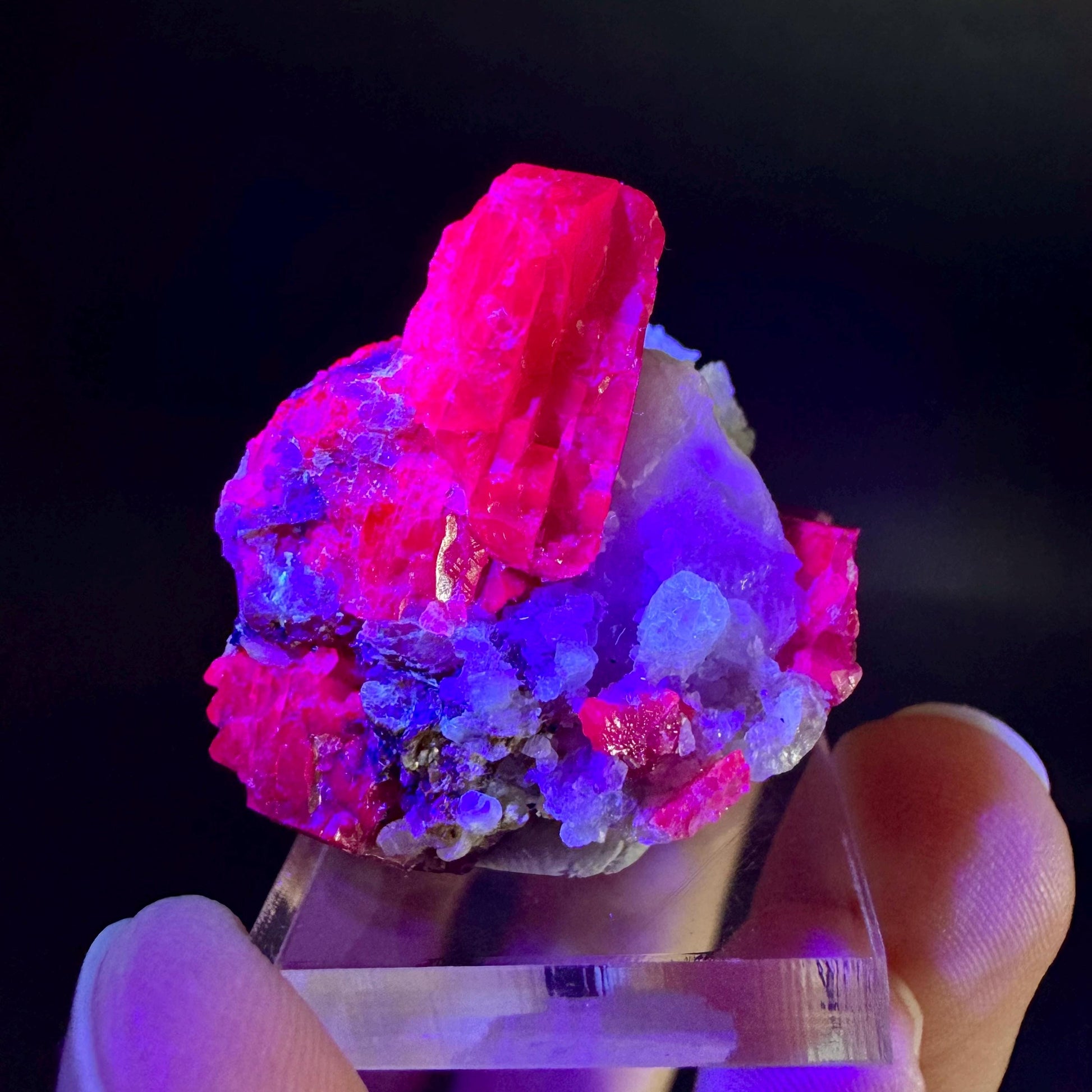 Spinel on Calcite Matrix | Natural red UV reactive crystal, mineral specimen from Afghanistan