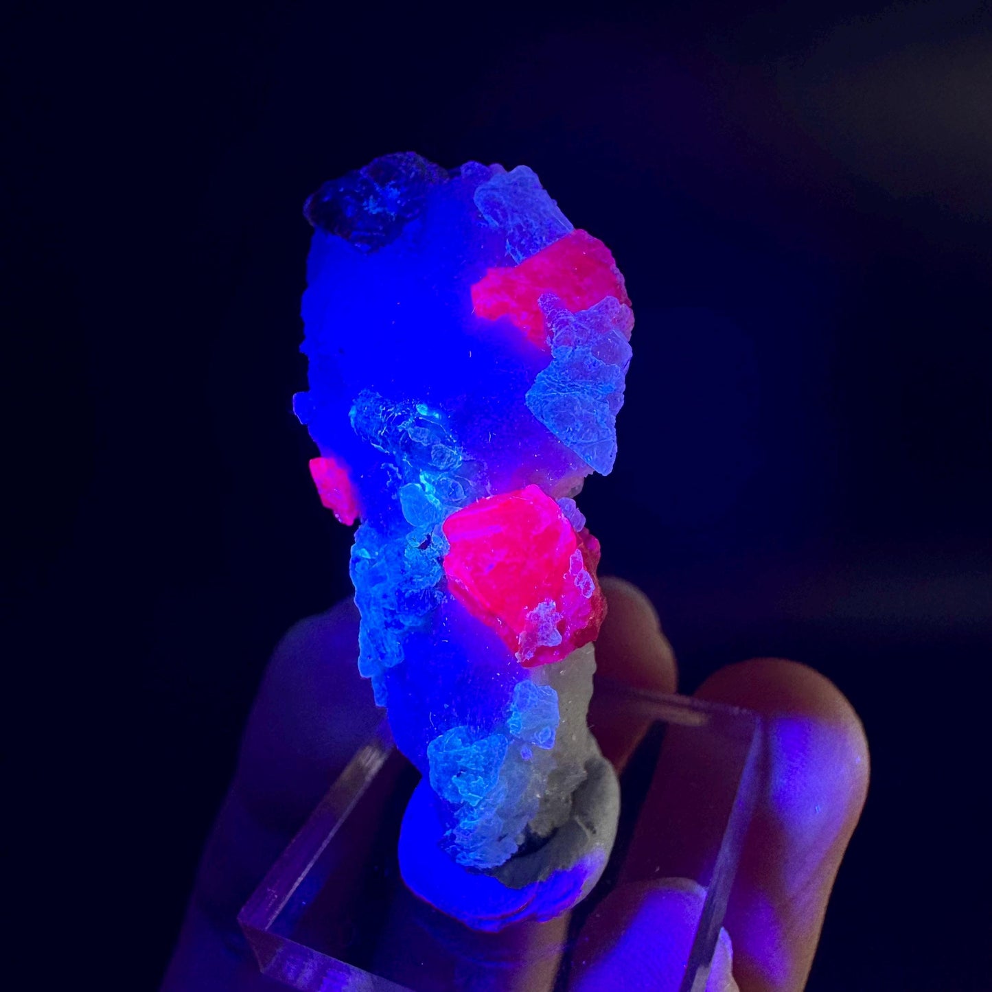 Spinel & Orange Titanite on Calcite Matrix | Natural red UV reactive crystal, mineral specimen from Afghanistan