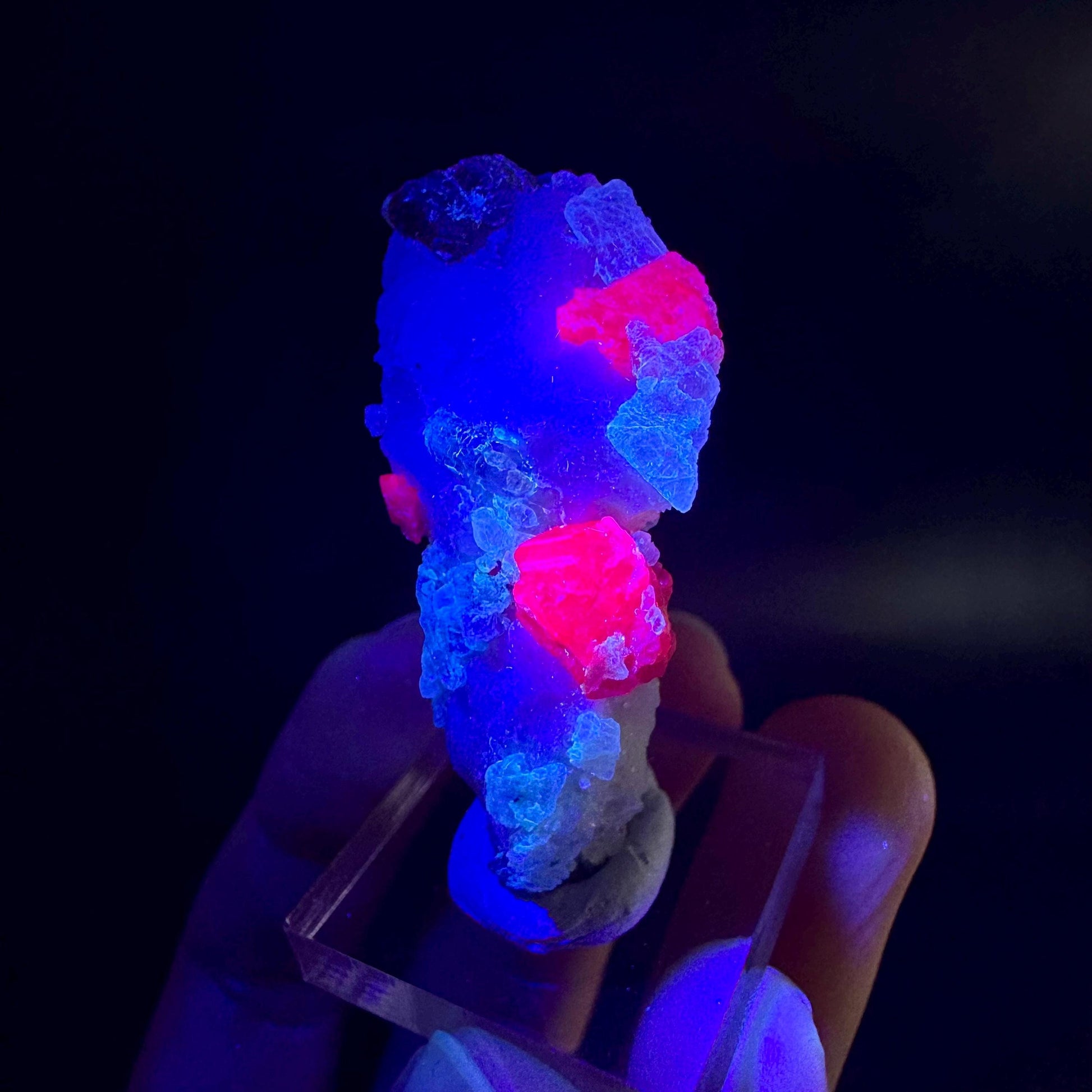 Spinel & Orange Titanite on Calcite Matrix | Natural red UV reactive crystal, mineral specimen from Afghanistan