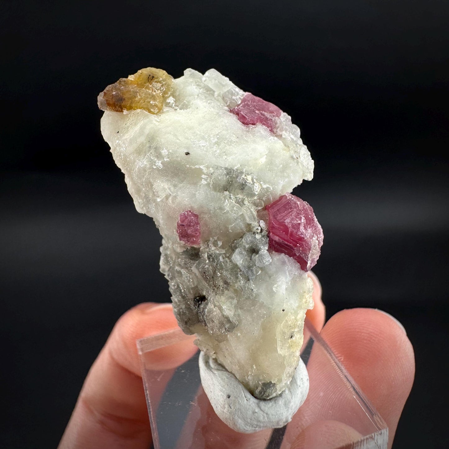 Spinel & Orange Titanite on Calcite Matrix | Natural red UV reactive crystal, mineral specimen from Afghanistan