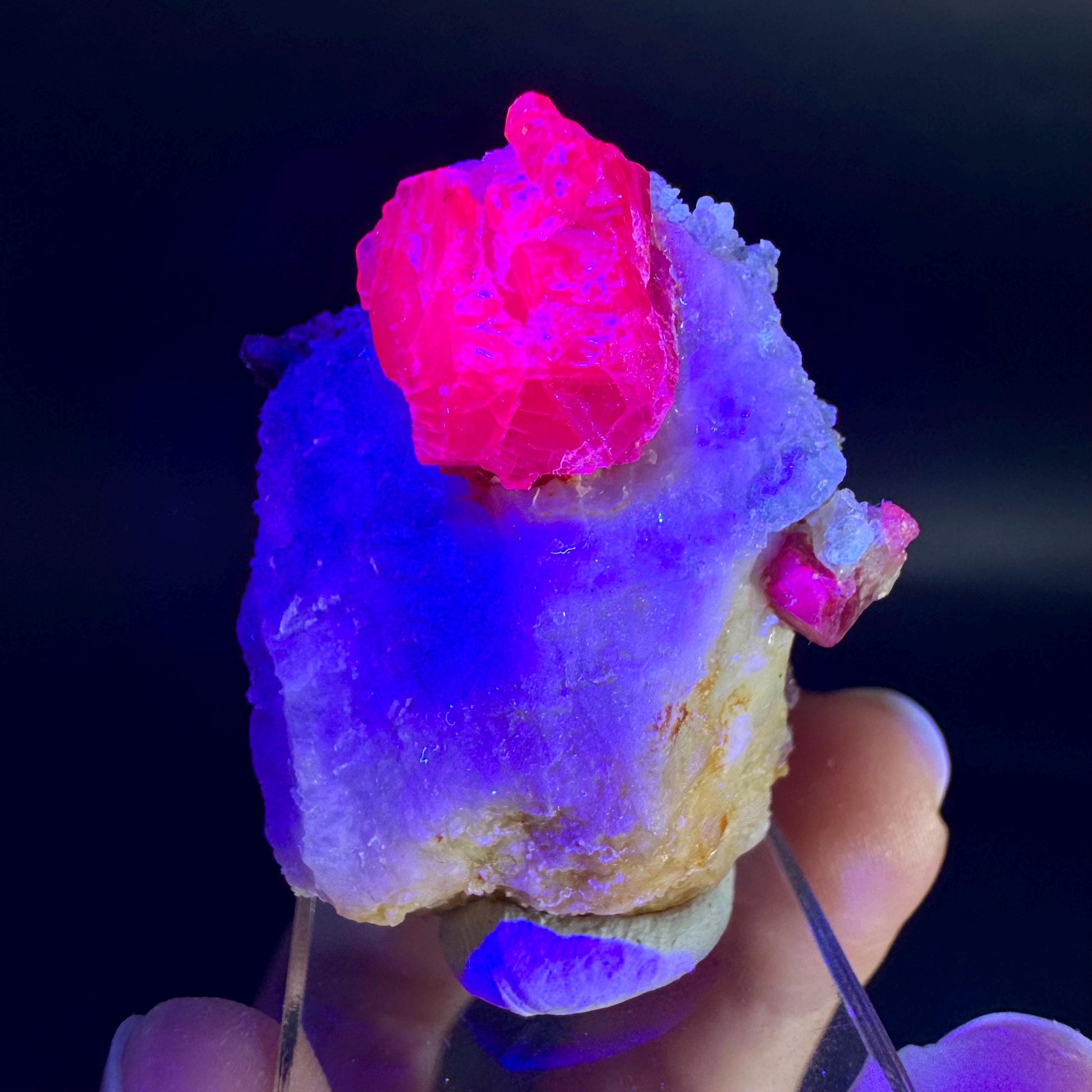 Spinel on Calcite Matrix | Natural red UV reactive crystal, mineral specimen from Afghanistan