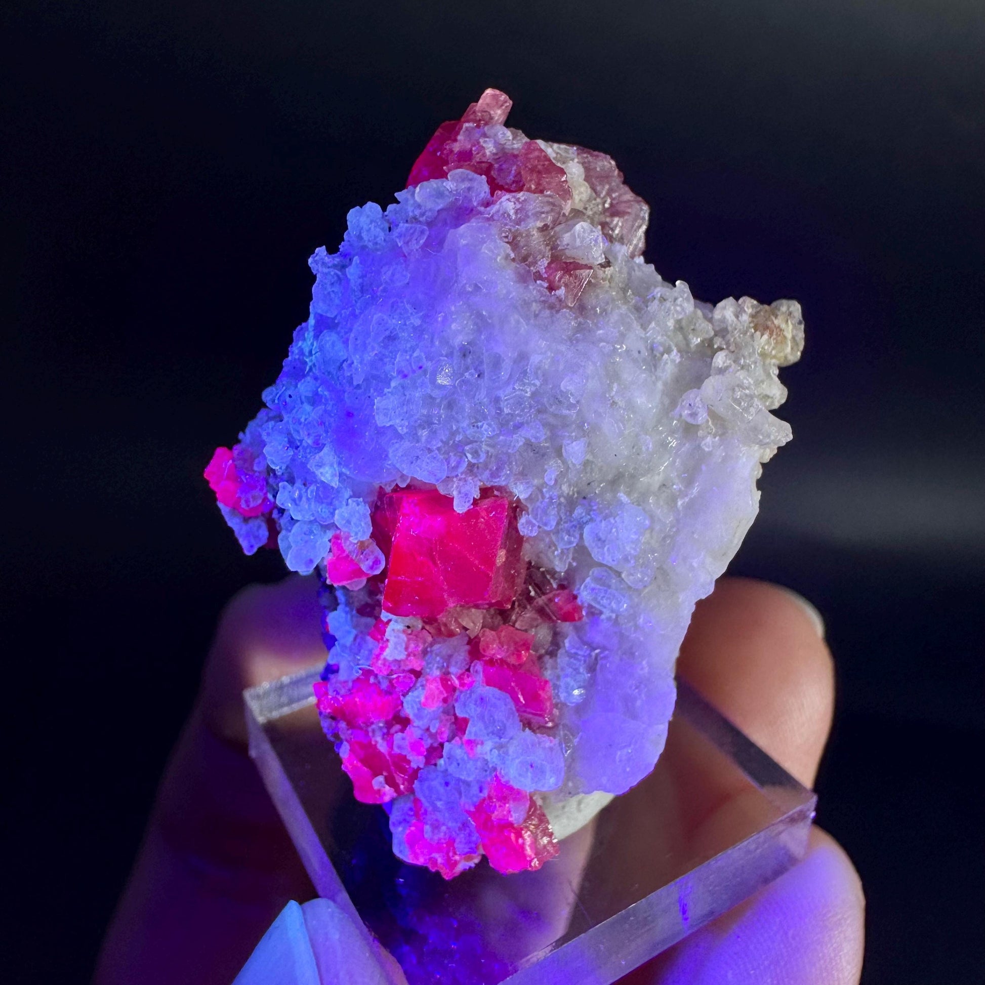 Spinel on Calcite Matrix | Natural red UV reactive crystal, mineral specimen from Afghanistan