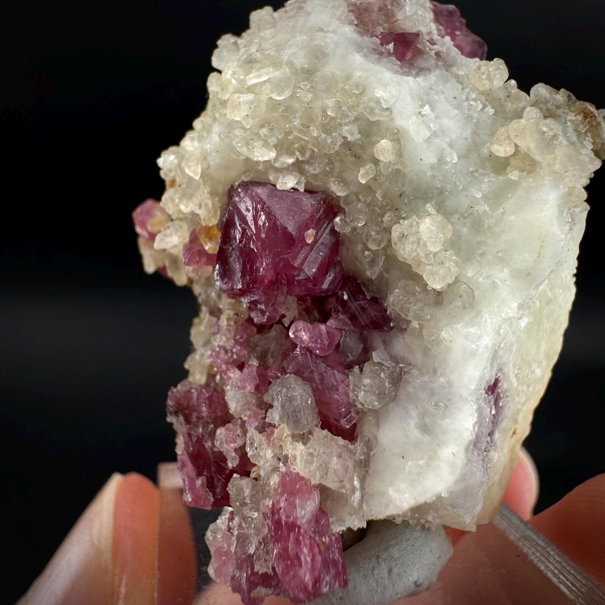 Spinel on Calcite Matrix | Natural red UV reactive crystal, mineral specimen from Afghanistan