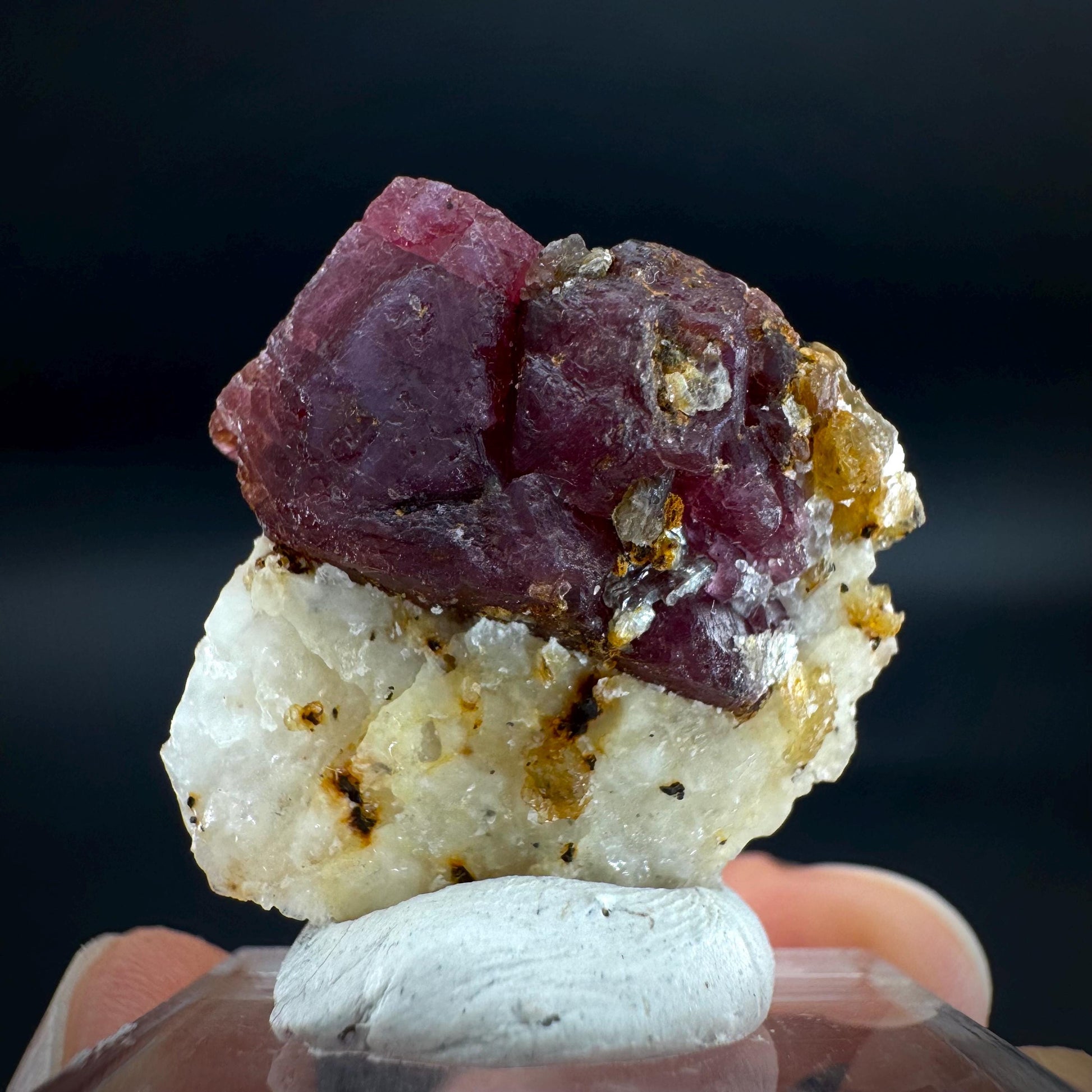 Spinel on Calcite Matrix | Natural red UV reactive crystal, mineral specimen from Afghanistan