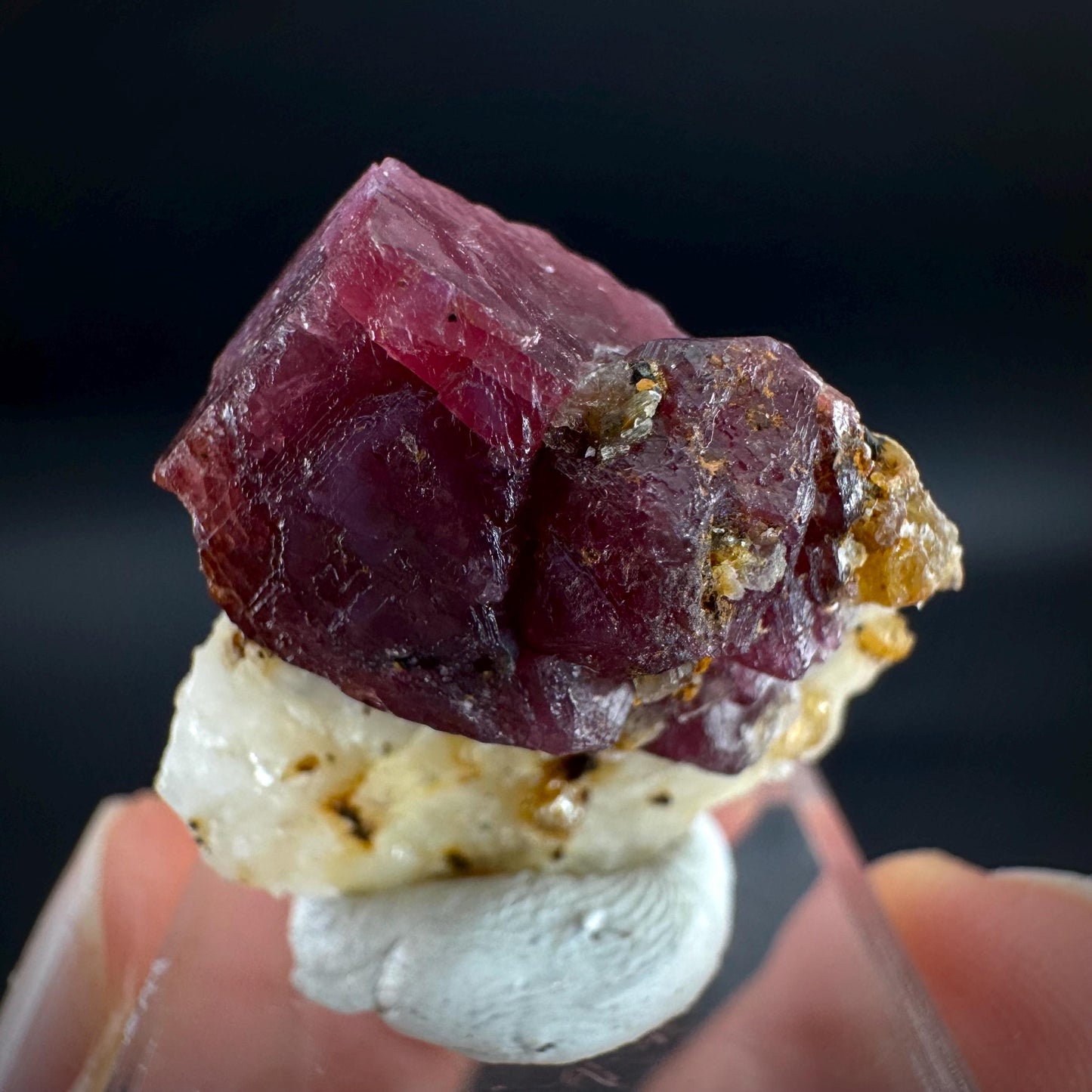 Spinel on Calcite Matrix | Natural red UV reactive crystal, mineral specimen from Afghanistan
