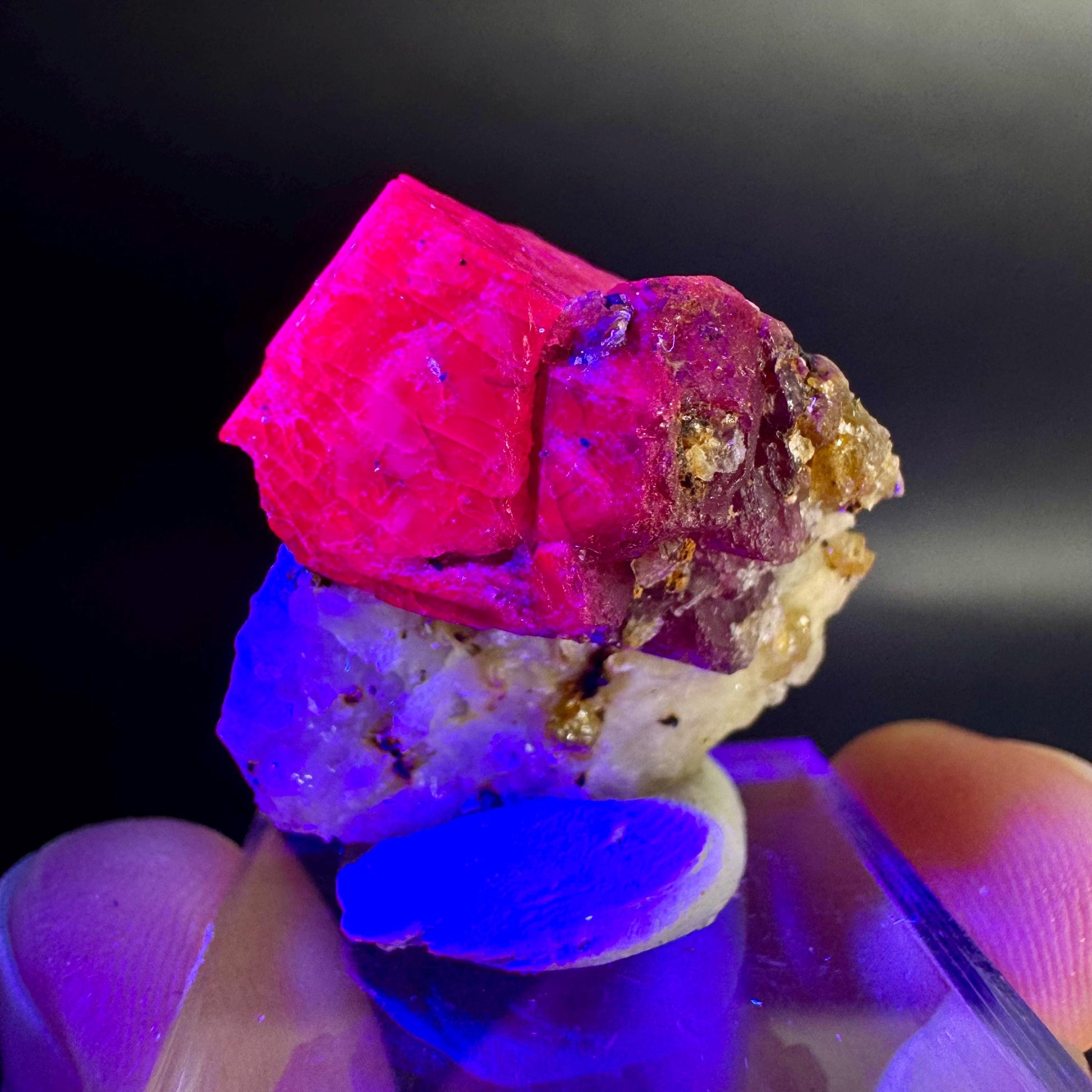 Spinel on Calcite Matrix | Natural red UV reactive crystal, mineral specimen from Afghanistan