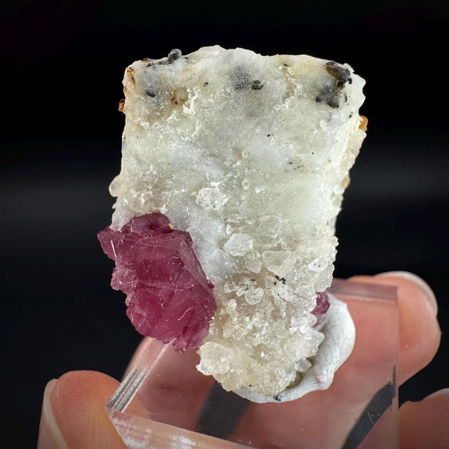 Spinel & Orange Titanite on Calcite Matrix | Natural red UV reactive crystal, mineral specimen from Afghanistan