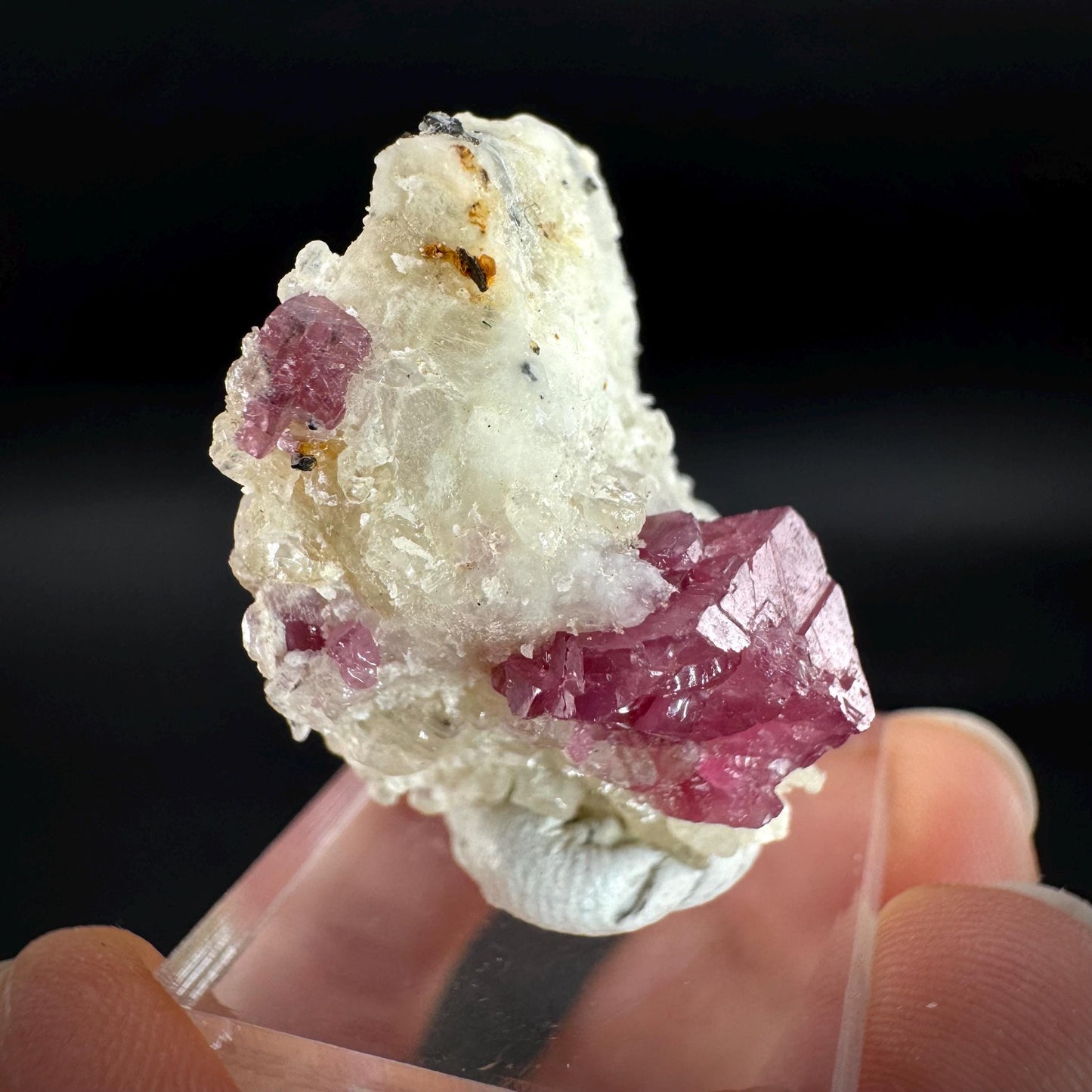 Spinel & Orange Titanite on Calcite Matrix | Natural red UV reactive crystal, mineral specimen from Afghanistan
