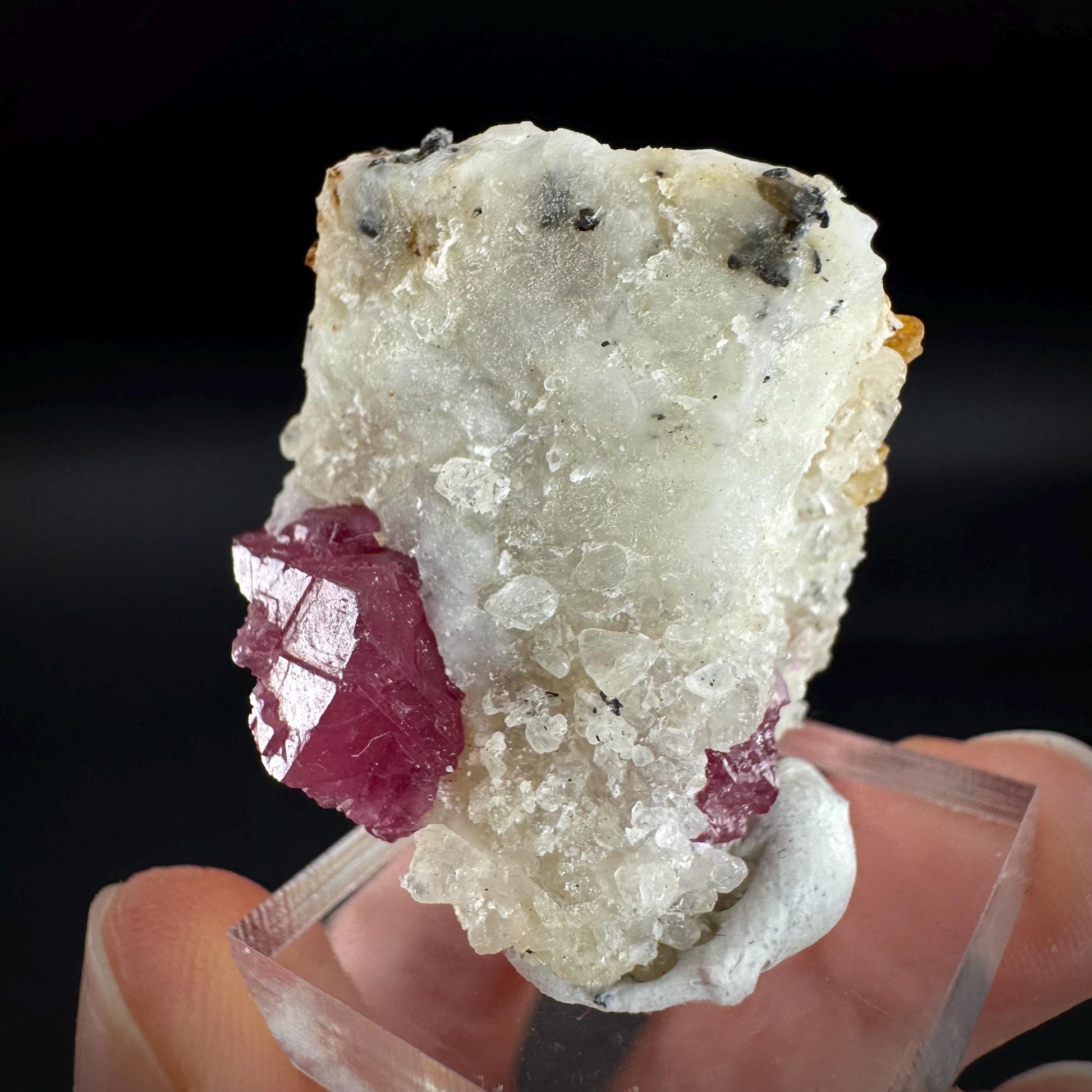Spinel & Orange Titanite on Calcite Matrix | Natural red UV reactive crystal, mineral specimen from Afghanistan