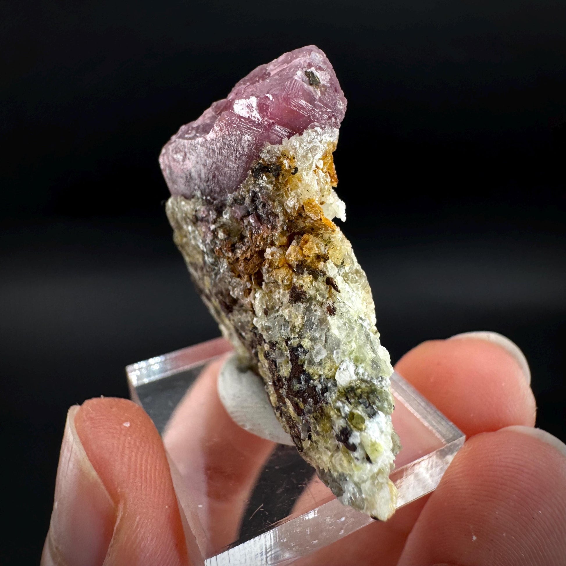 Spinel on Calcite Matrix | Natural red UV reactive crystal, mineral specimen from Afghanistan