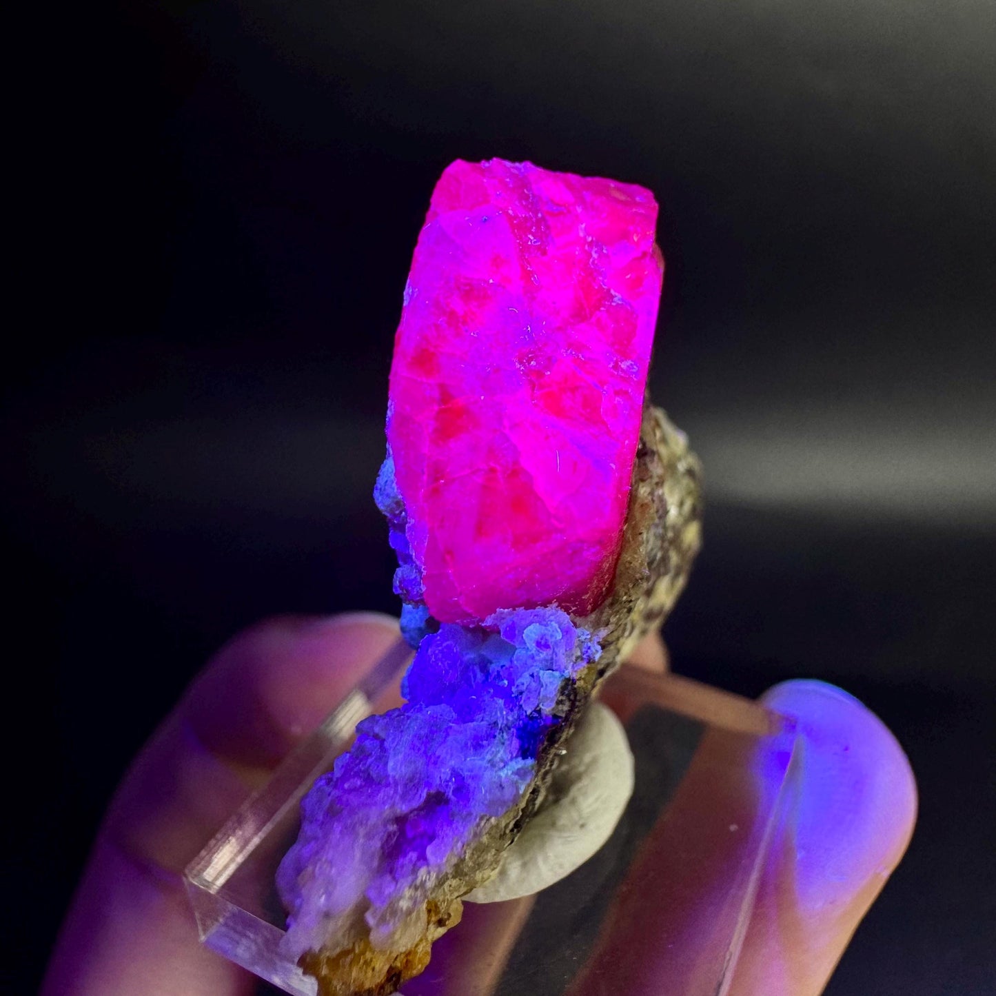 Spinel on Calcite Matrix | Natural red UV reactive crystal, mineral specimen from Afghanistan