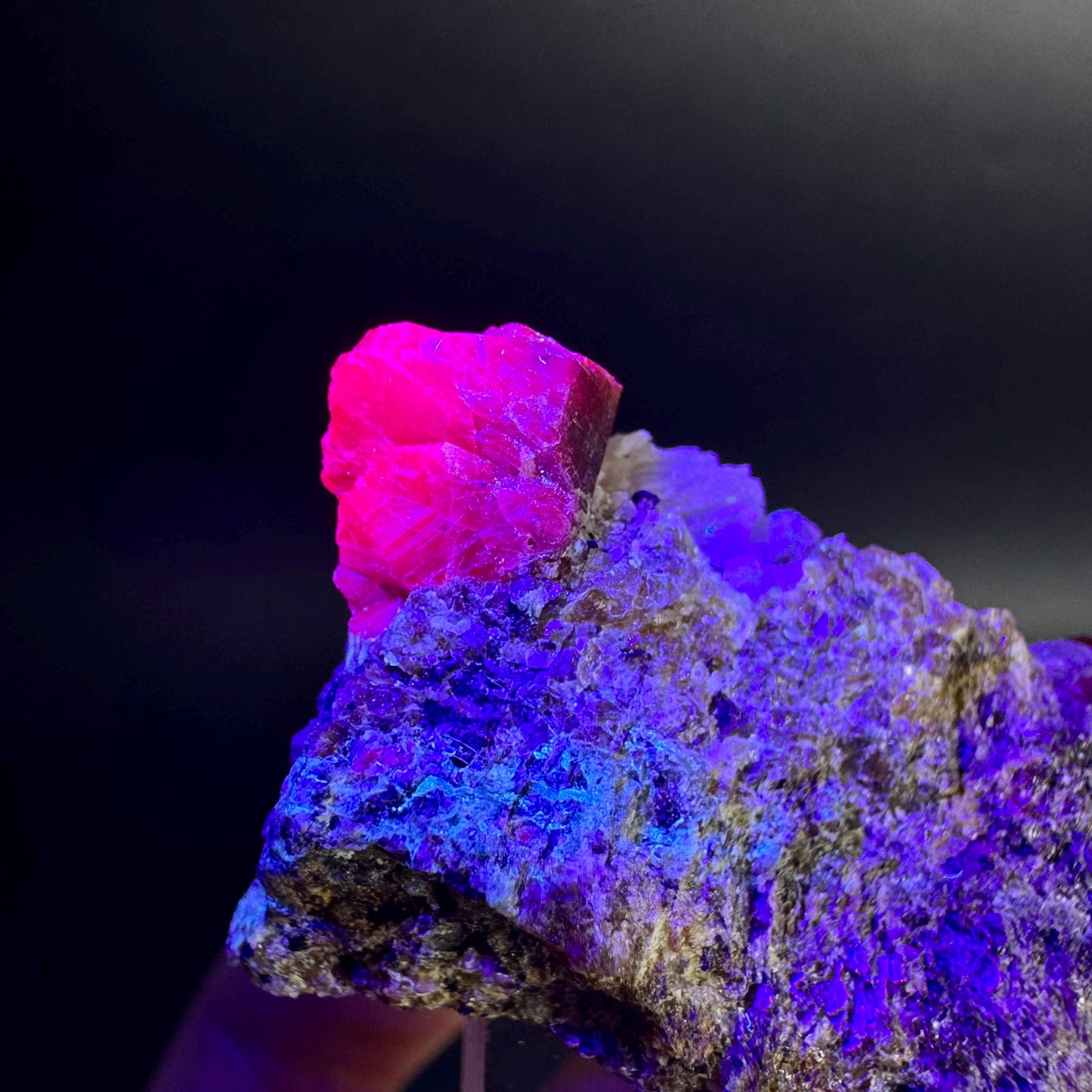 Spinel on Calcite Matrix | Natural red UV reactive crystal, mineral specimen from Afghanistan