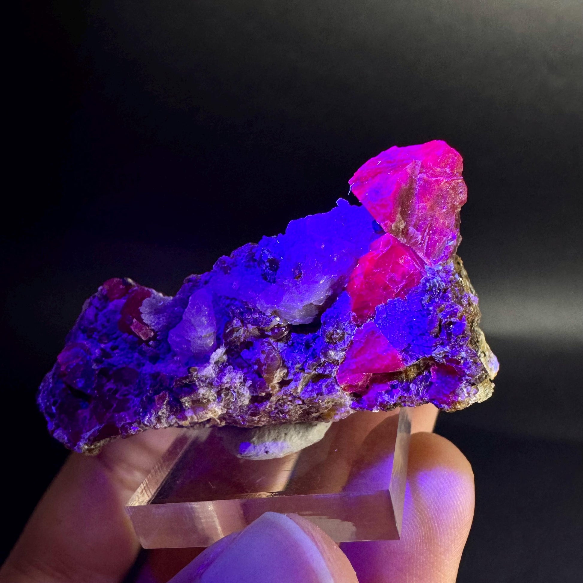 Spinel on Calcite Matrix | Natural red UV reactive crystal, mineral specimen from Afghanistan