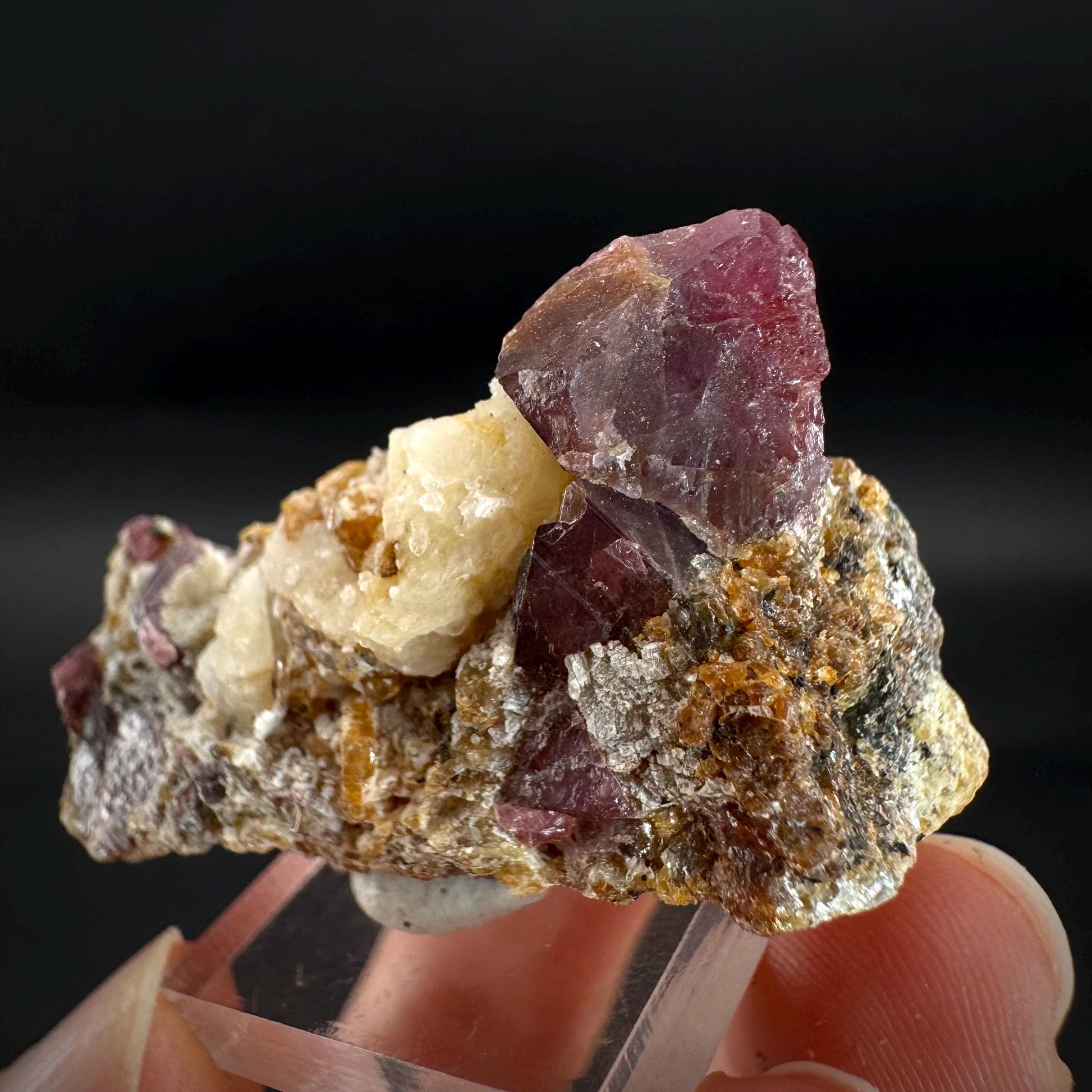 Spinel on Calcite Matrix | Natural red UV reactive crystal, mineral specimen from Afghanistan