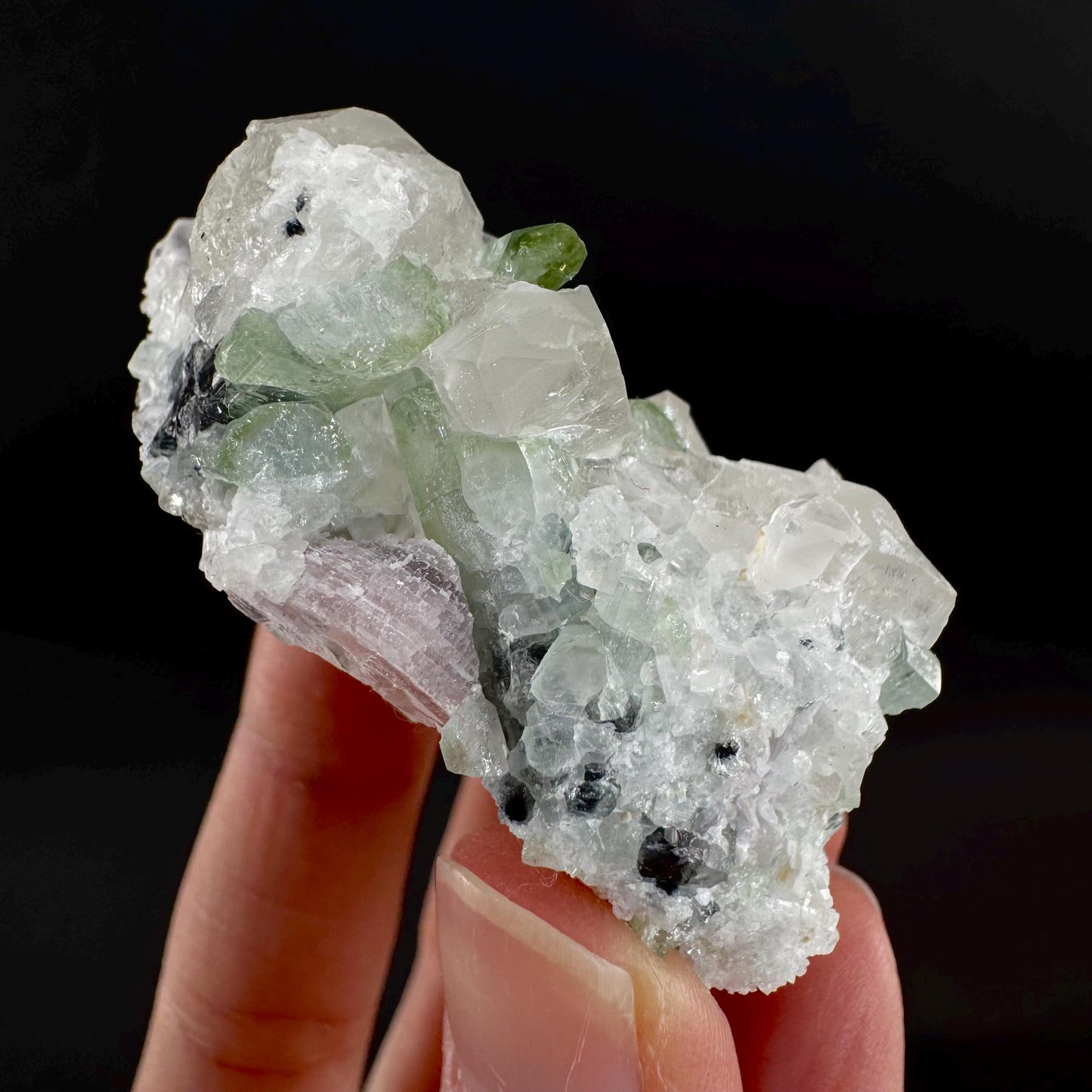 Tourmaline on Quartz | Natural Green Crystal, Mineral Specimen from Pakistan
