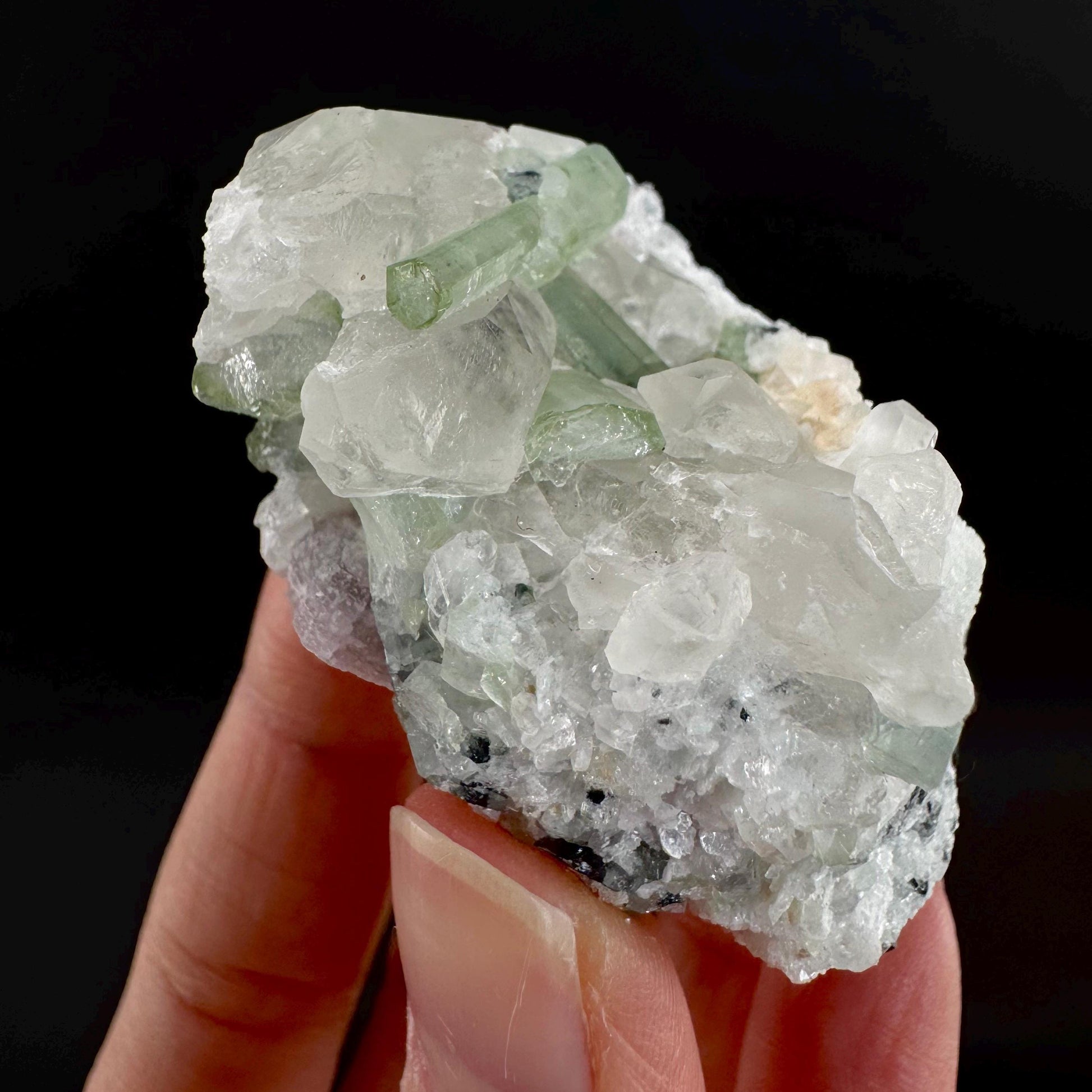 Tourmaline on Quartz | Natural Green Crystal, Mineral Specimen from Pakistan