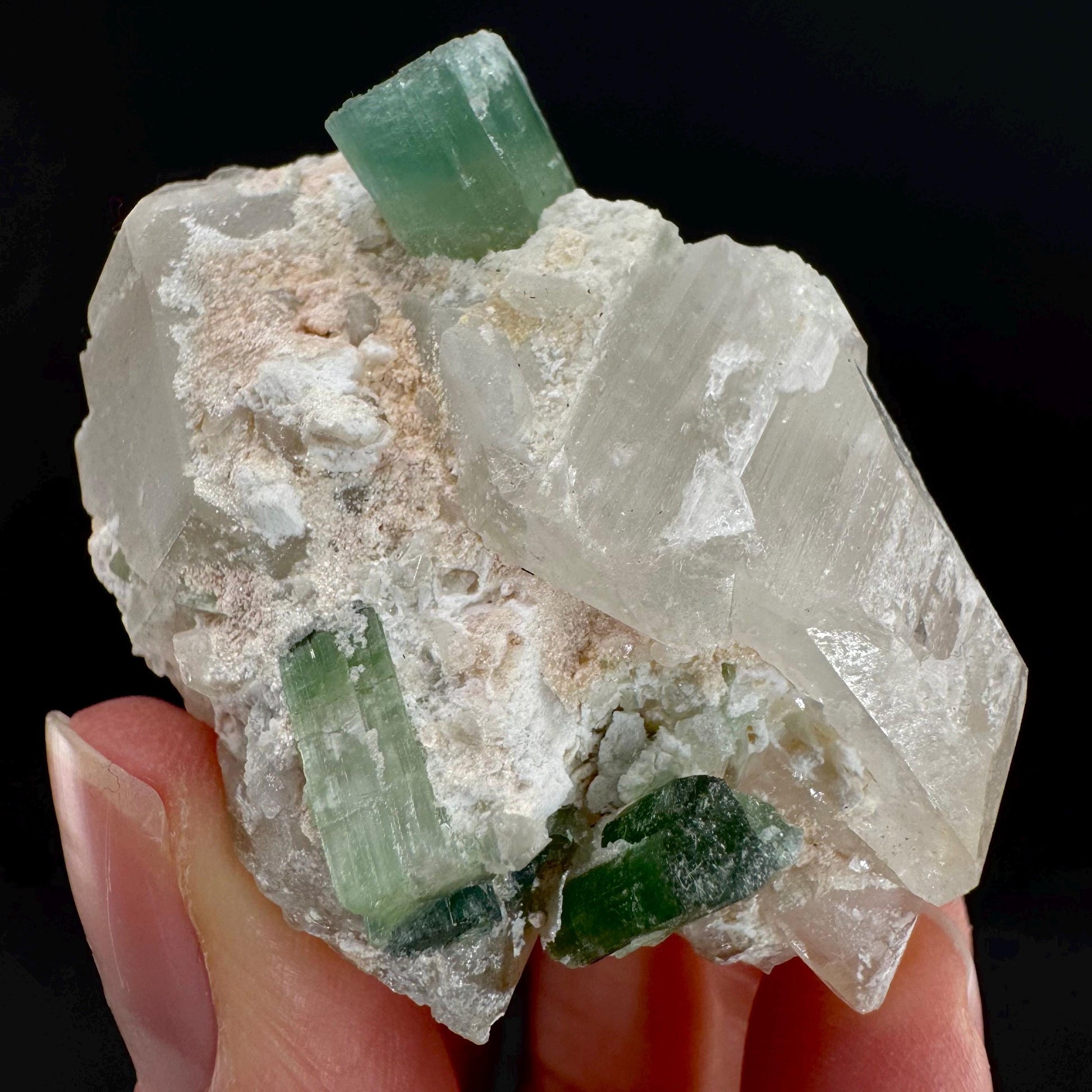 Tourmaline on Quartz | Natural Green Crystal, Mineral Specimen from Pakistan