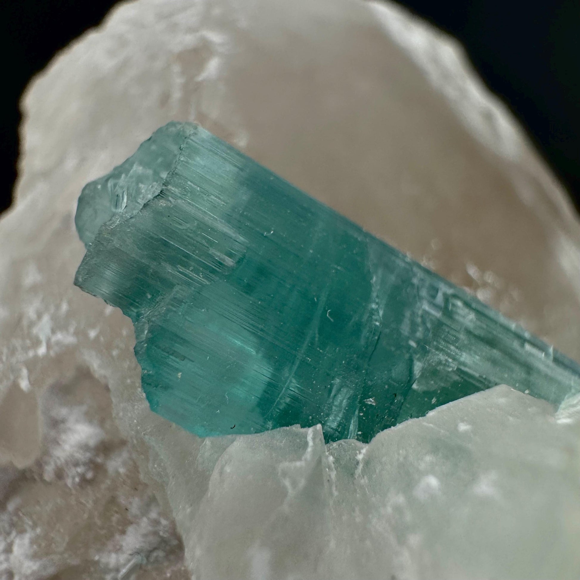 Indicolite Tourmaline on Quartz | Natural Green Crystal, Mineral Specimen from Pakistan