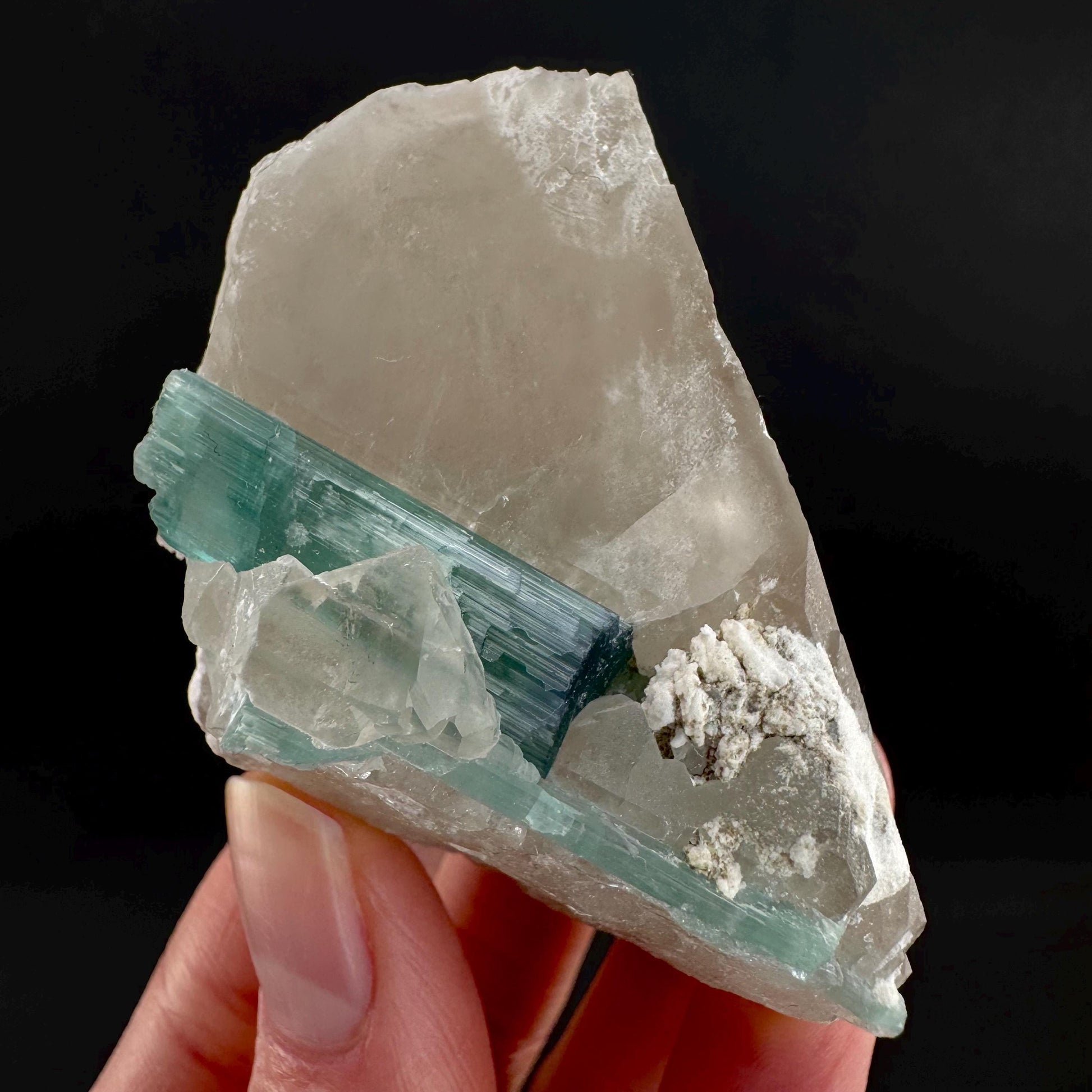 Indicolite Tourmaline on Quartz | Natural Green Crystal, Mineral Specimen from Pakistan