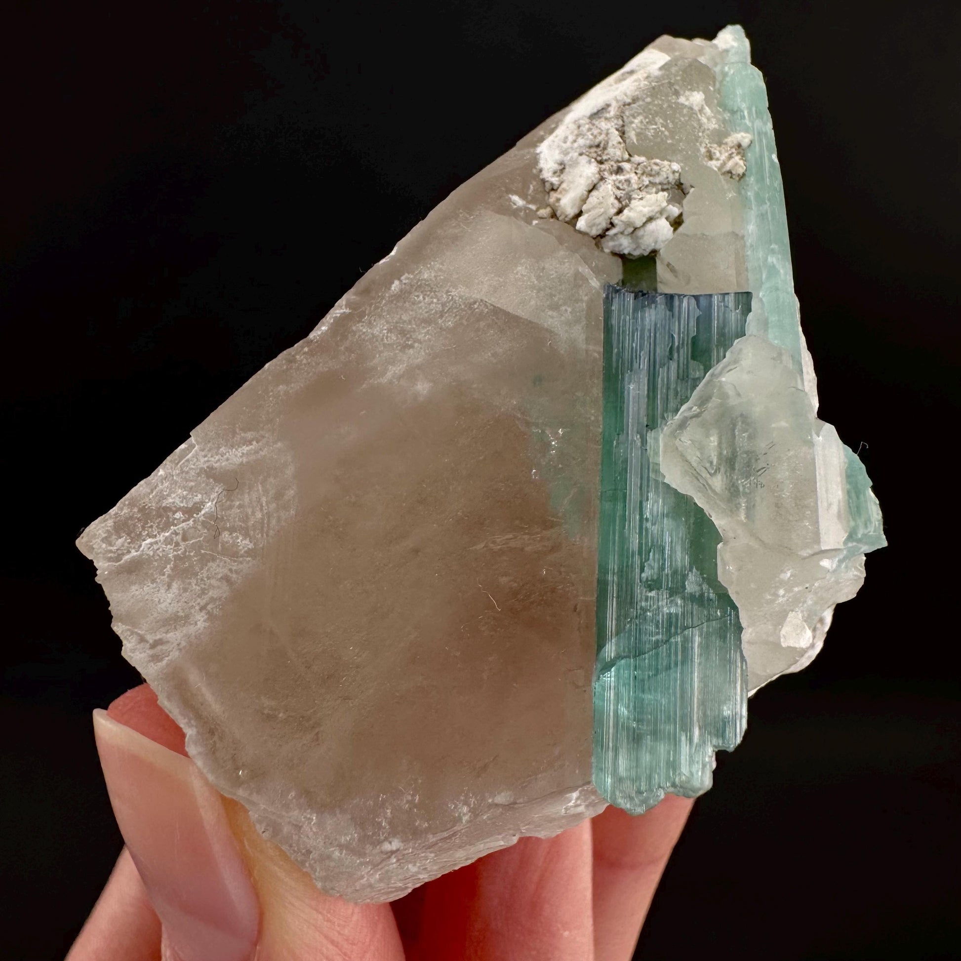 Indicolite Tourmaline on Quartz | Natural Green Crystal, Mineral Specimen from Pakistan
