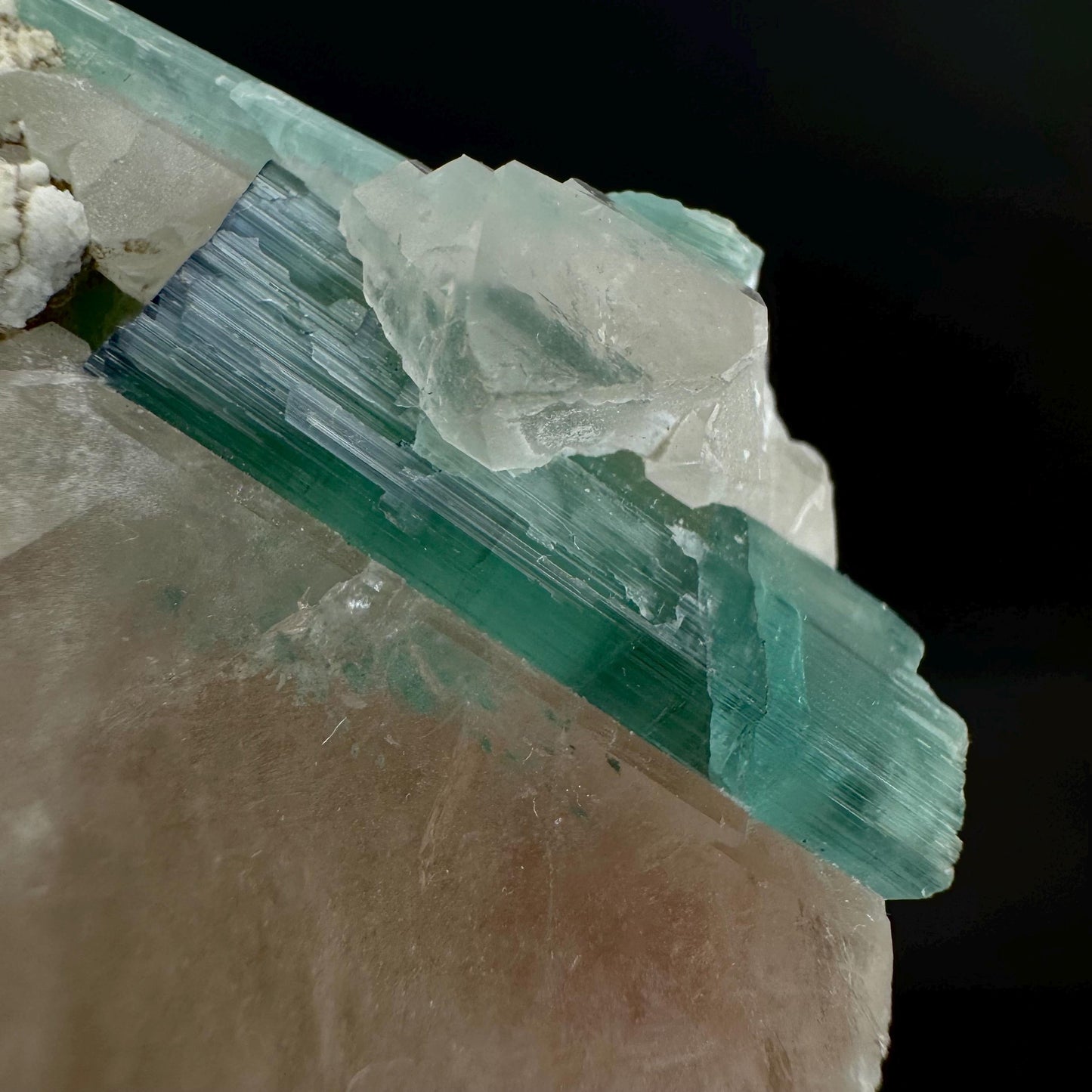 Indicolite Tourmaline on Quartz | Natural Green Crystal, Mineral Specimen from Pakistan