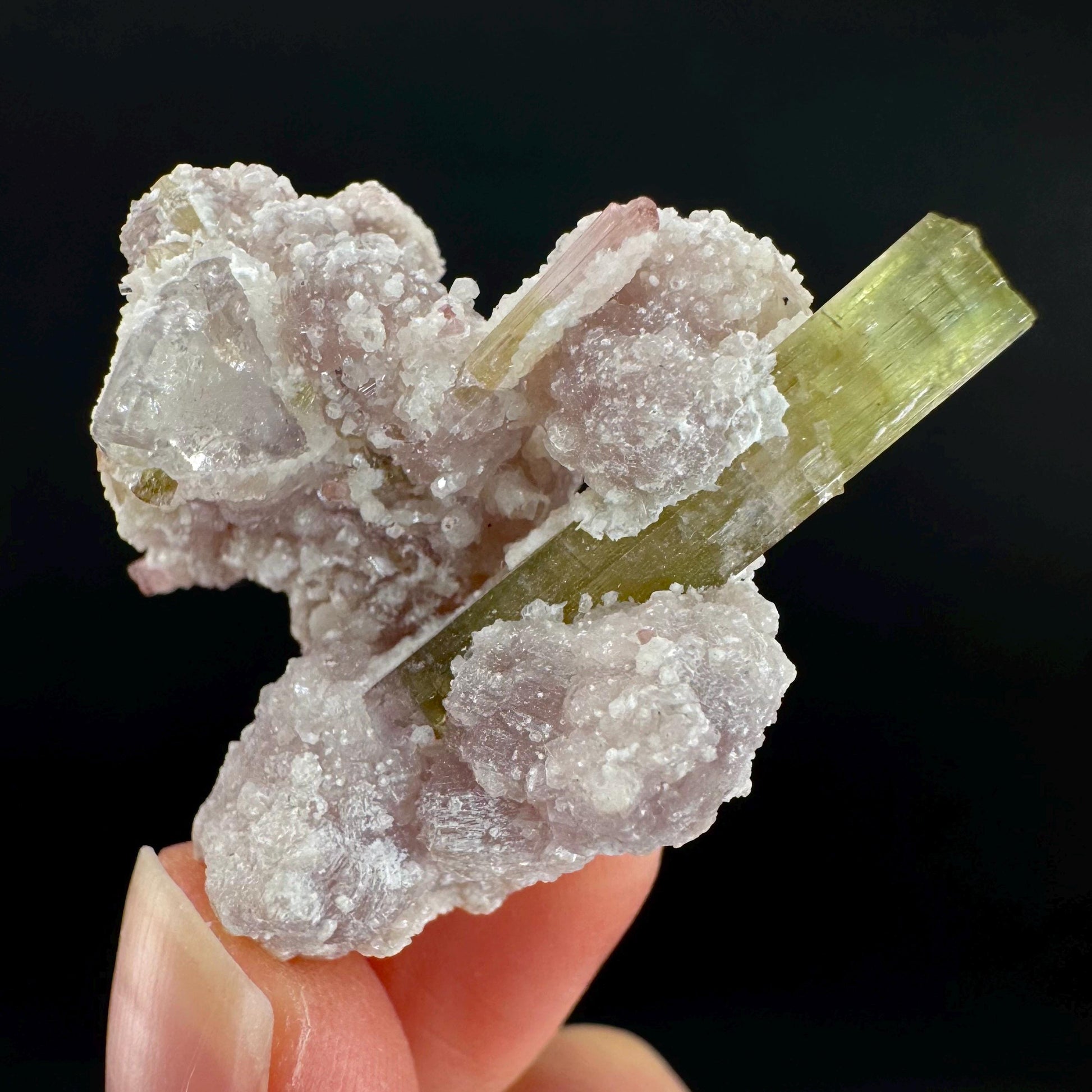 Tourmaline with Lepidolite & Quartz | Natural Green Crystal, Mineral Specimen from Pakistan