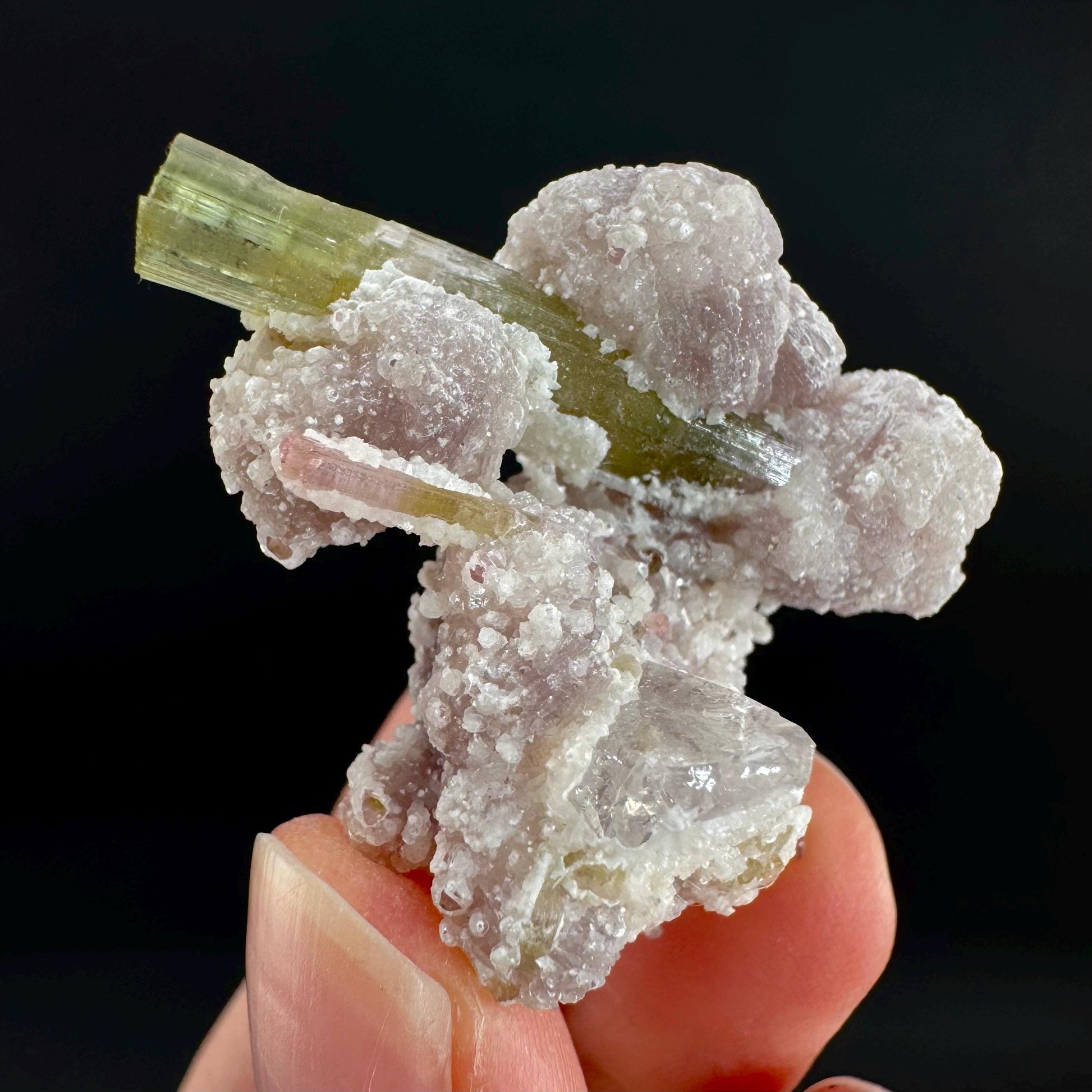 Tourmaline with Lepidolite & Quartz | Natural Green Crystal, Mineral Specimen from Pakistan