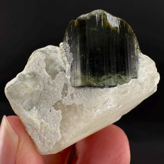 Tourmaline on Feldspar | Natural Green Crystal, Mineral Specimen from Pakistan