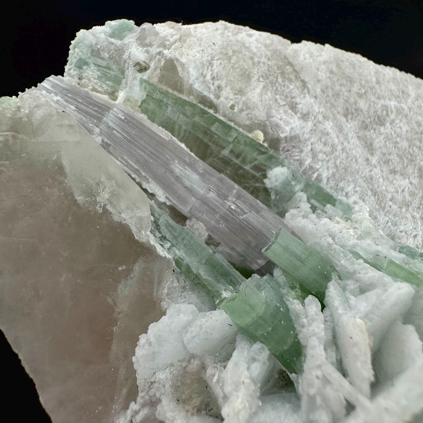 Tourmaline with Lepidolite & Quartz | Natural Green Crystal, Mineral Specimen from Pakistan