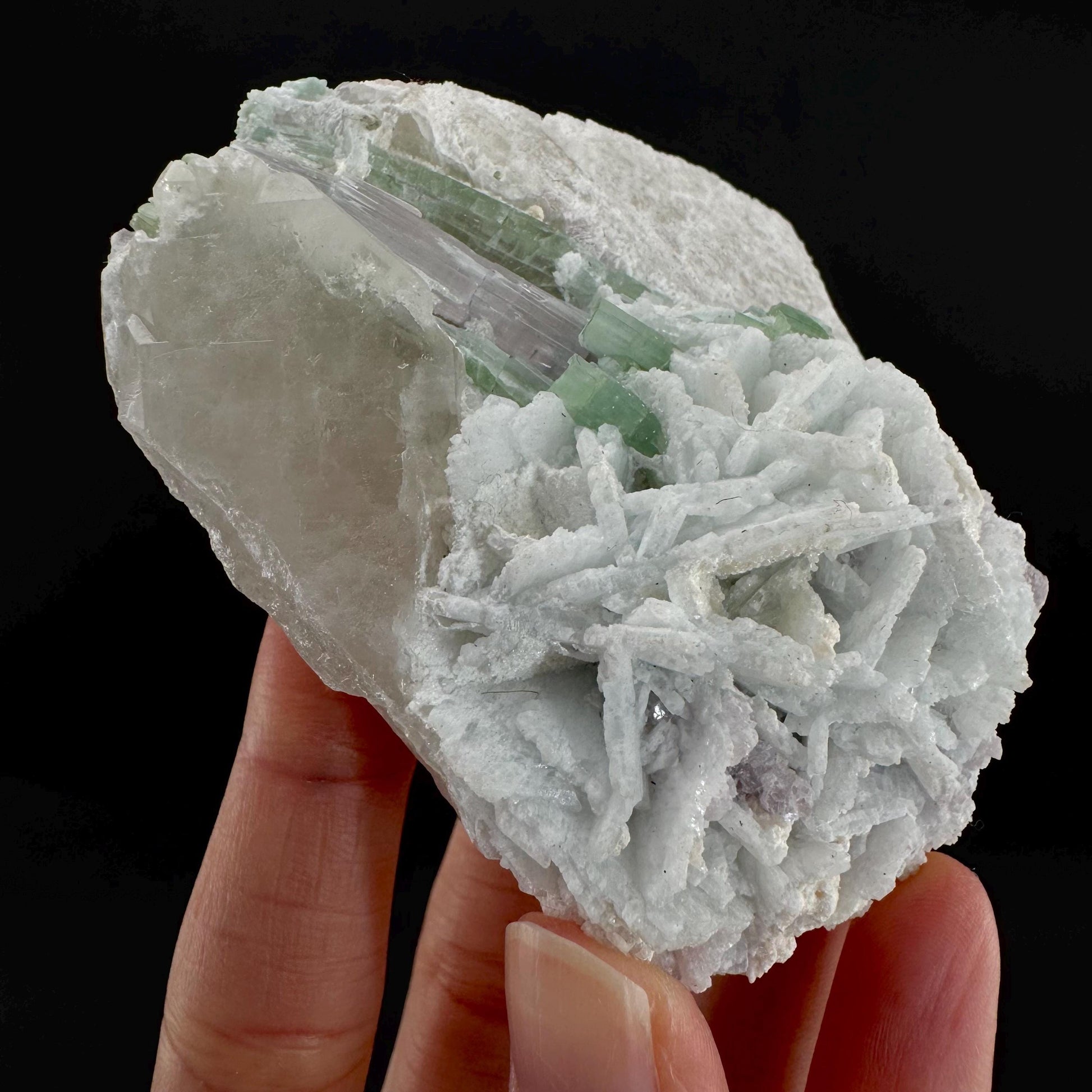 Tourmaline with Lepidolite & Quartz | Natural Green Crystal, Mineral Specimen from Pakistan