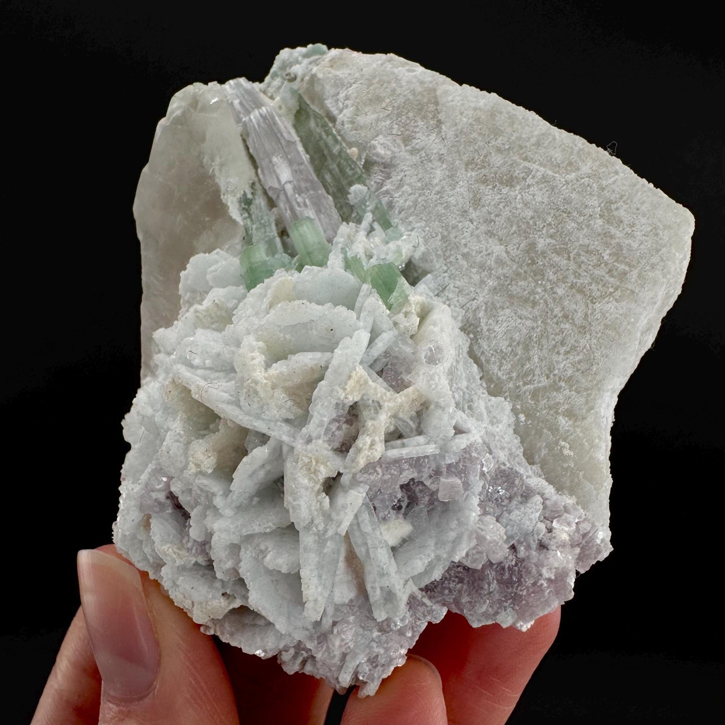 Tourmaline with Lepidolite & Quartz | Natural Green Crystal, Mineral Specimen from Pakistan