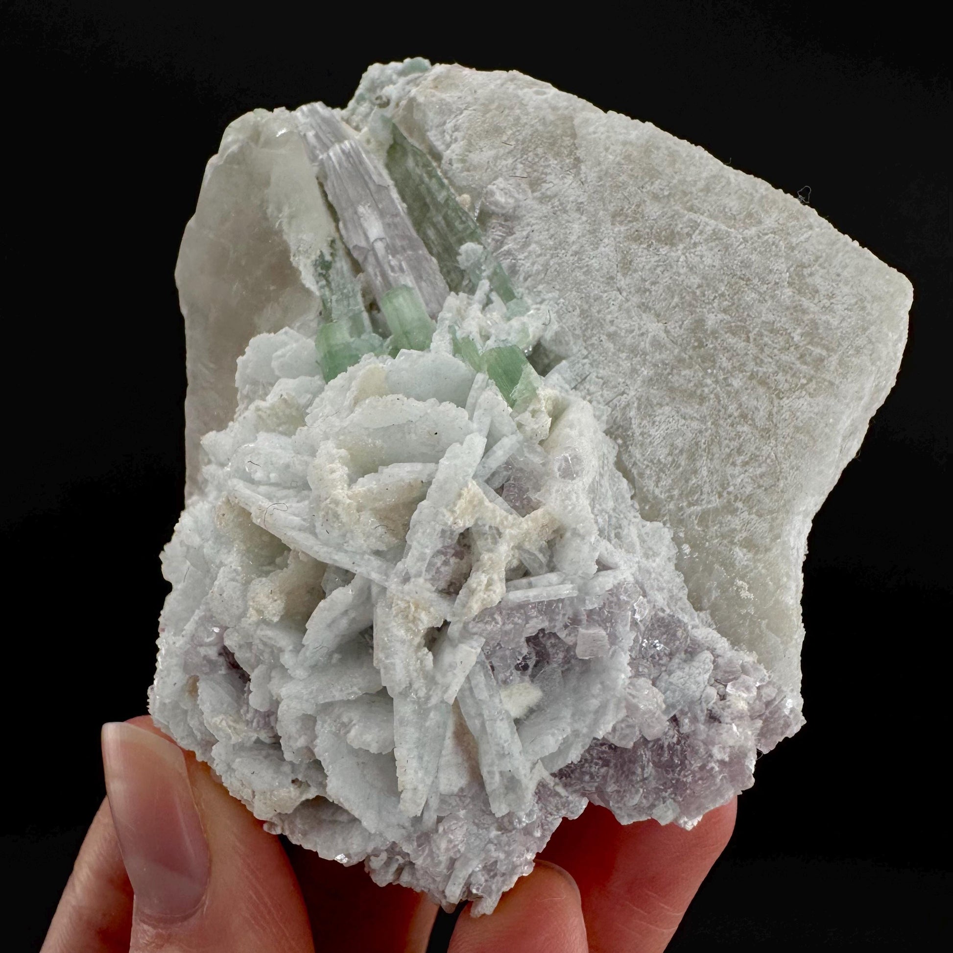 Tourmaline with Lepidolite & Quartz | Natural Green Crystal, Mineral Specimen from Pakistan