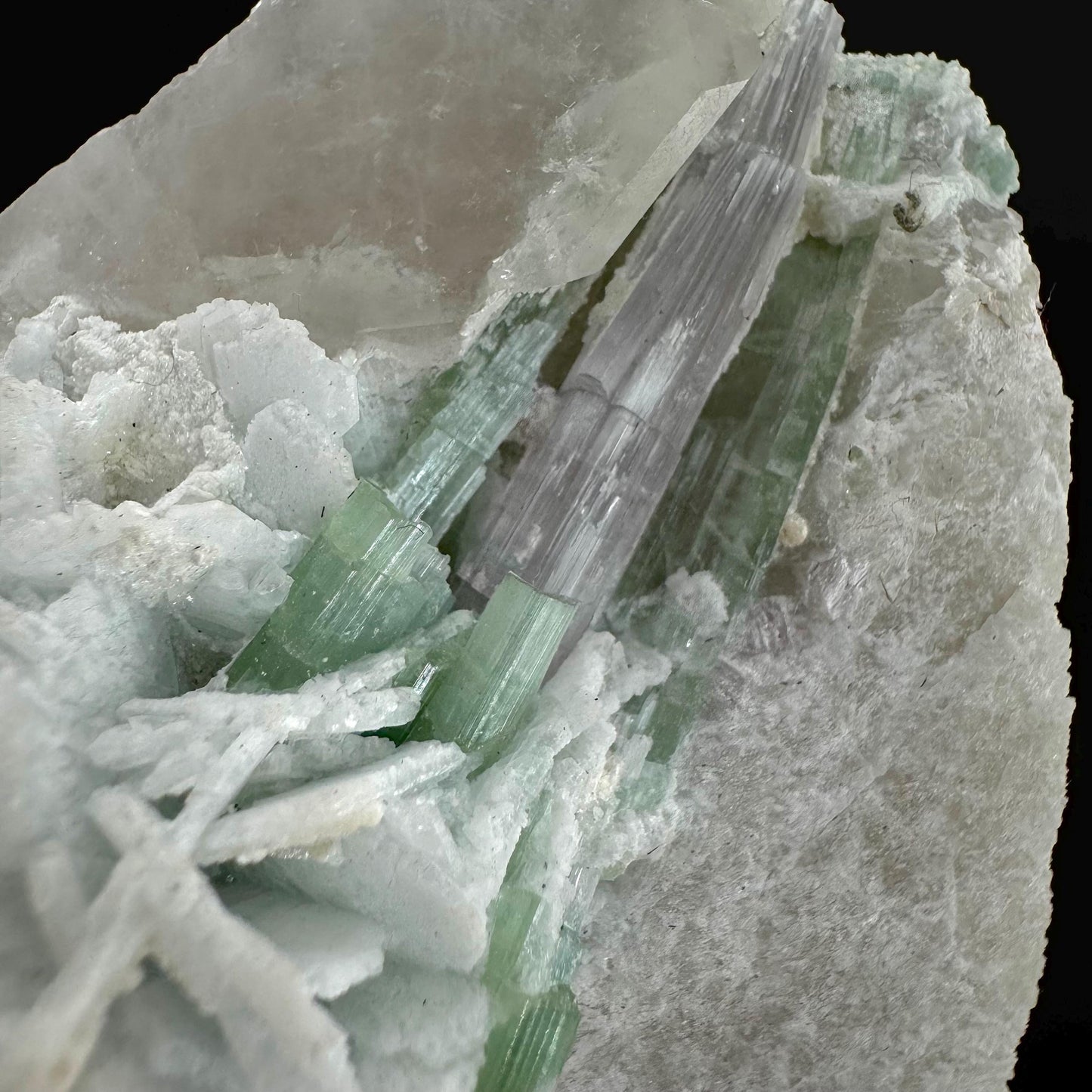 Tourmaline with Lepidolite & Quartz | Natural Green Crystal, Mineral Specimen from Pakistan