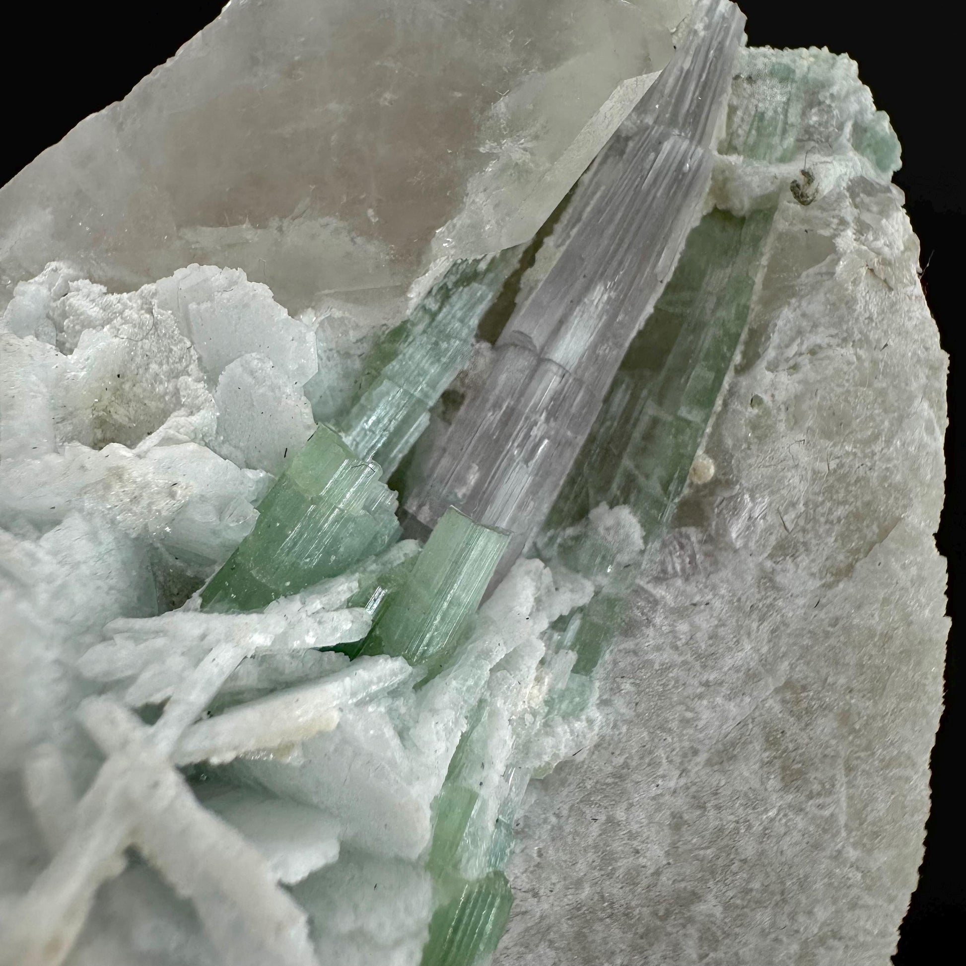 Tourmaline with Lepidolite & Quartz | Natural Green Crystal, Mineral Specimen from Pakistan