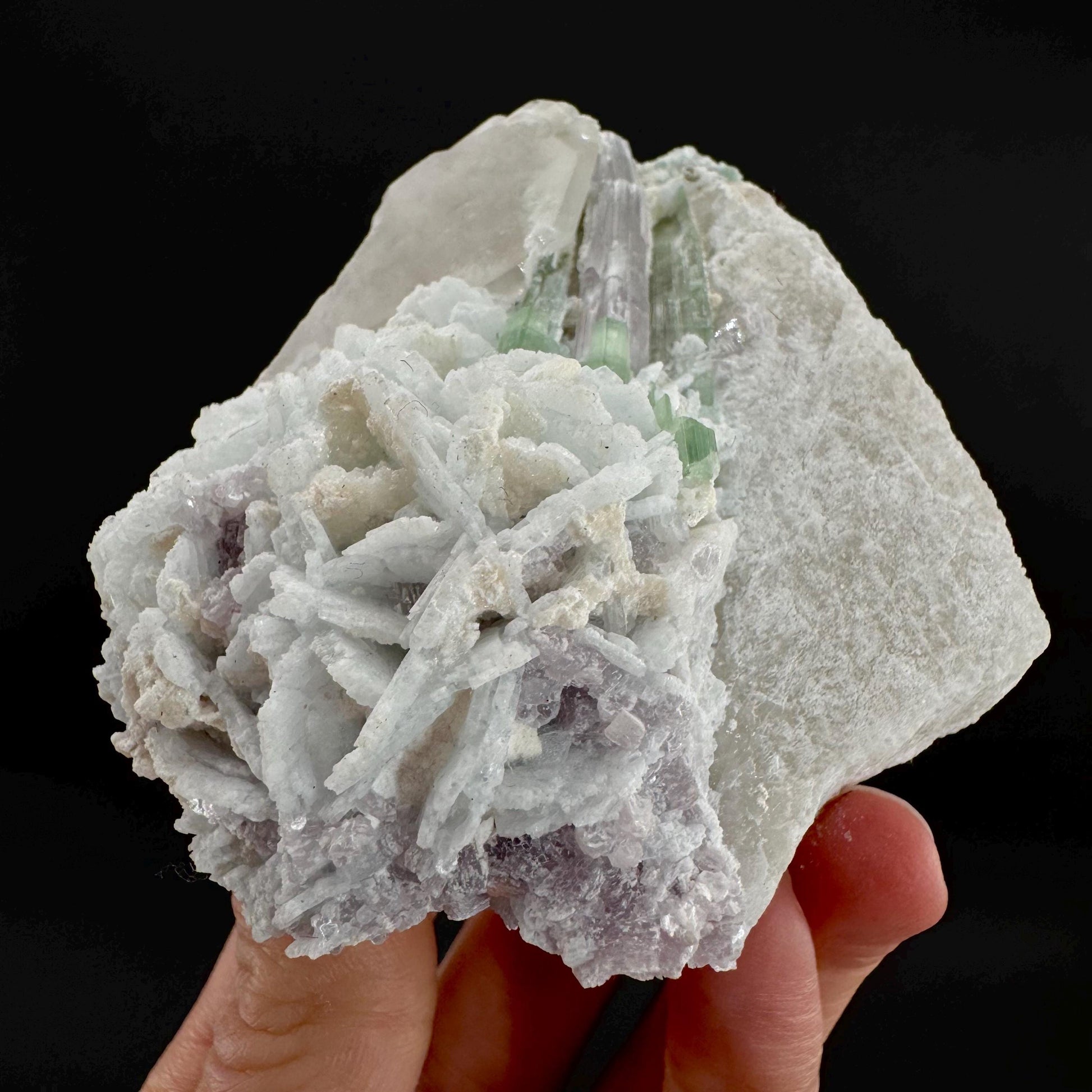 Tourmaline with Lepidolite & Quartz | Natural Green Crystal, Mineral Specimen from Pakistan