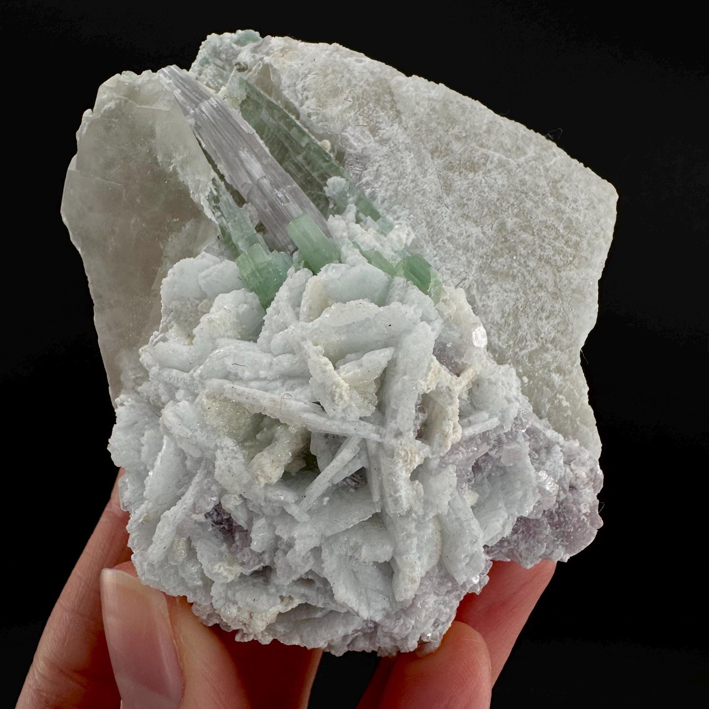 Tourmaline with Lepidolite & Quartz | Natural Green Crystal, Mineral Specimen from Pakistan