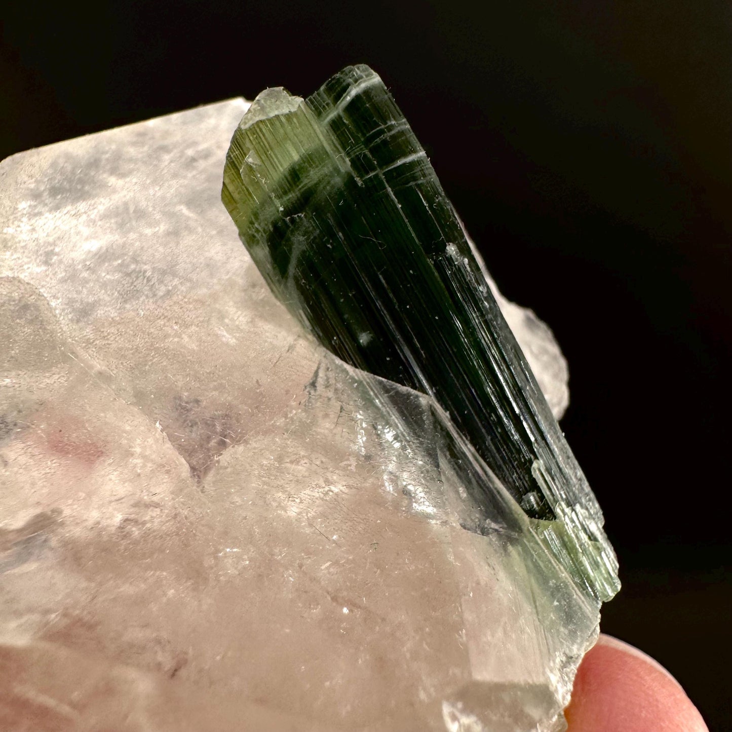 Tourmaline on Quartz | Natural Green Crystal, Mineral Specimen from Pakistan