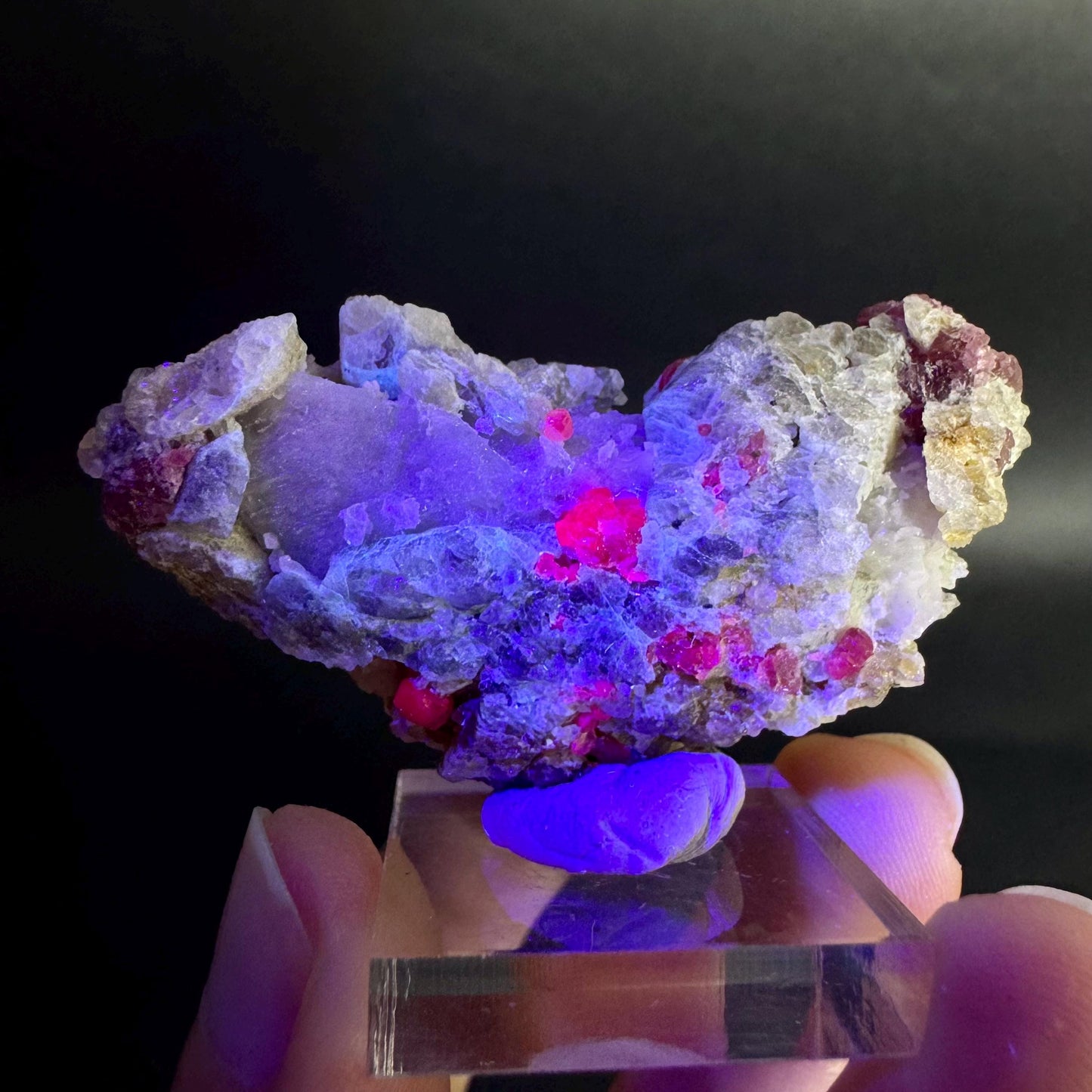 Spinel on Calcite Matrix | Natural red UV reactive crystal, mineral specimen from Afghanistan